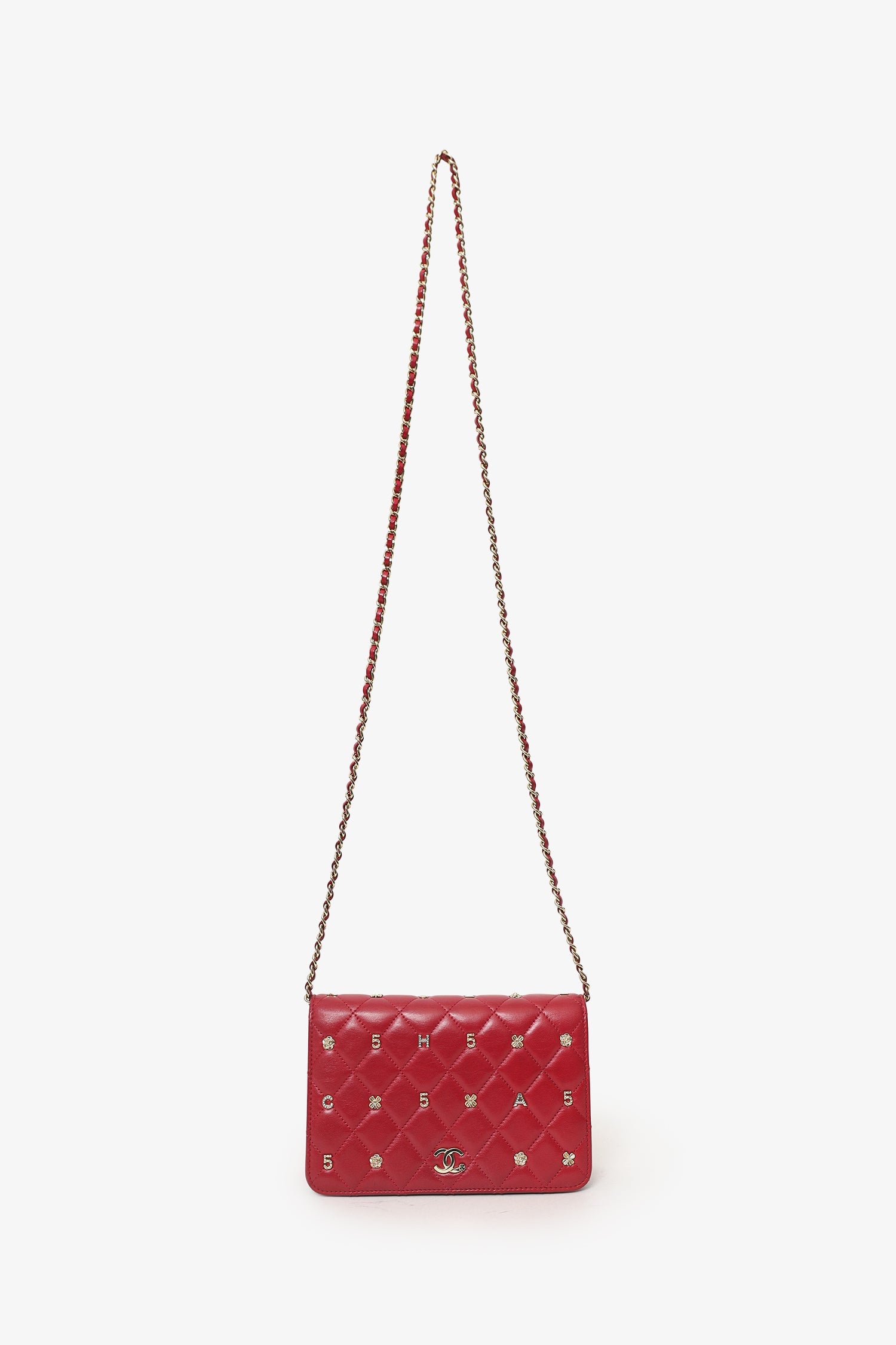 Pre-Loved Chanel™ 2021 Red Quilted Lambskin Leather All About Chanel Wallet on Chain