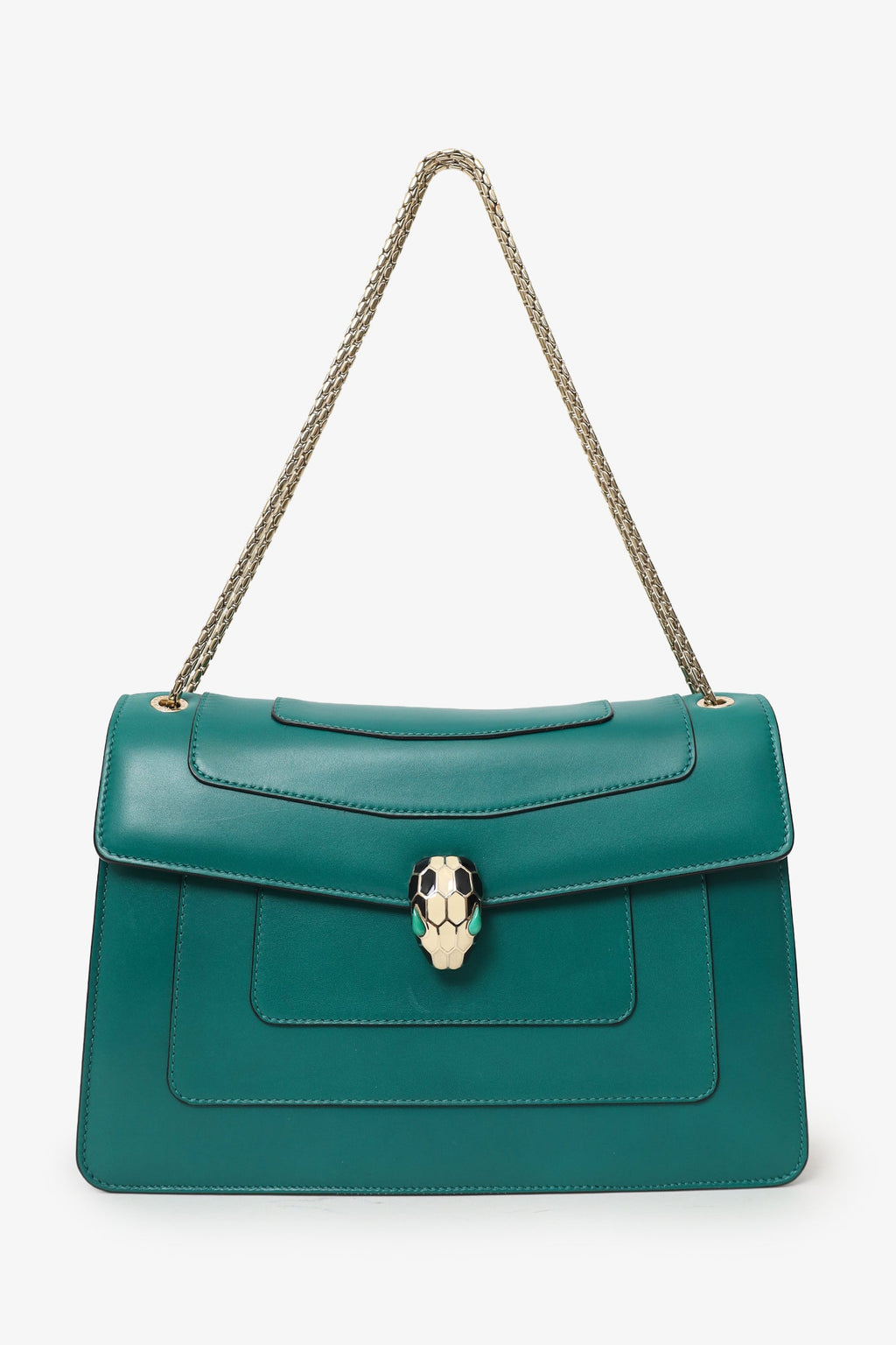Bvlgari Green Leather Medium Serpenti Forever Shoulder Bag