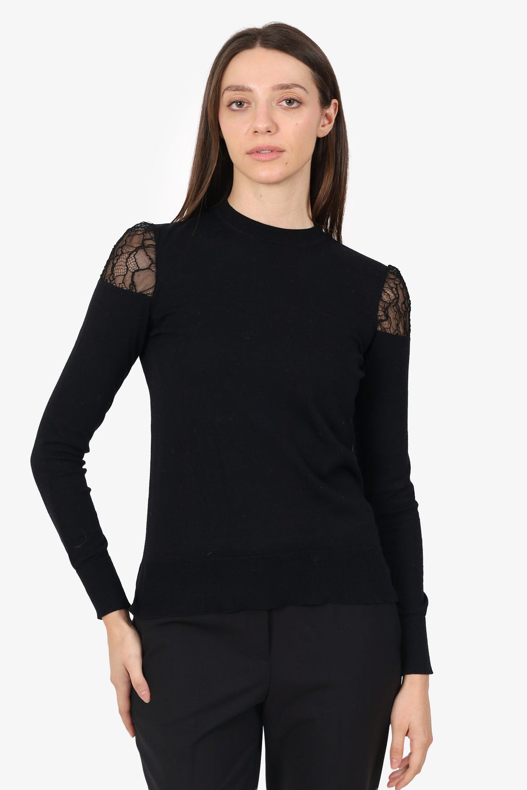 Adam Lipper Black Knit Lace Shoulder Top Size XS