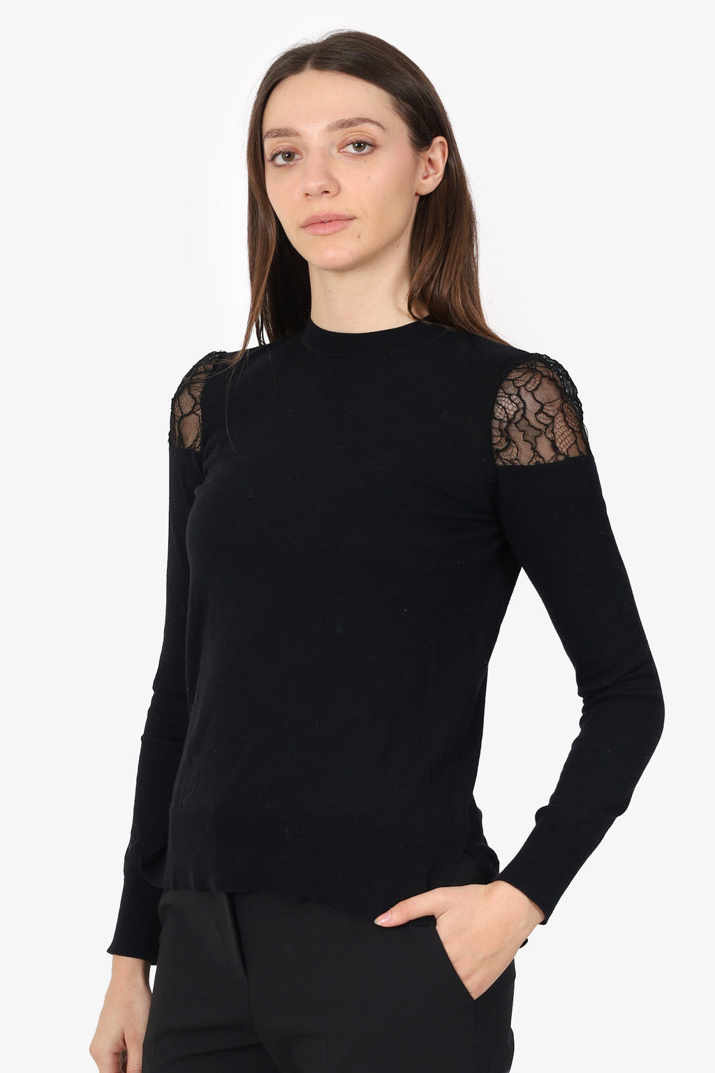 Adam Lipper Black Knit Lace Shoulder Top Size XS