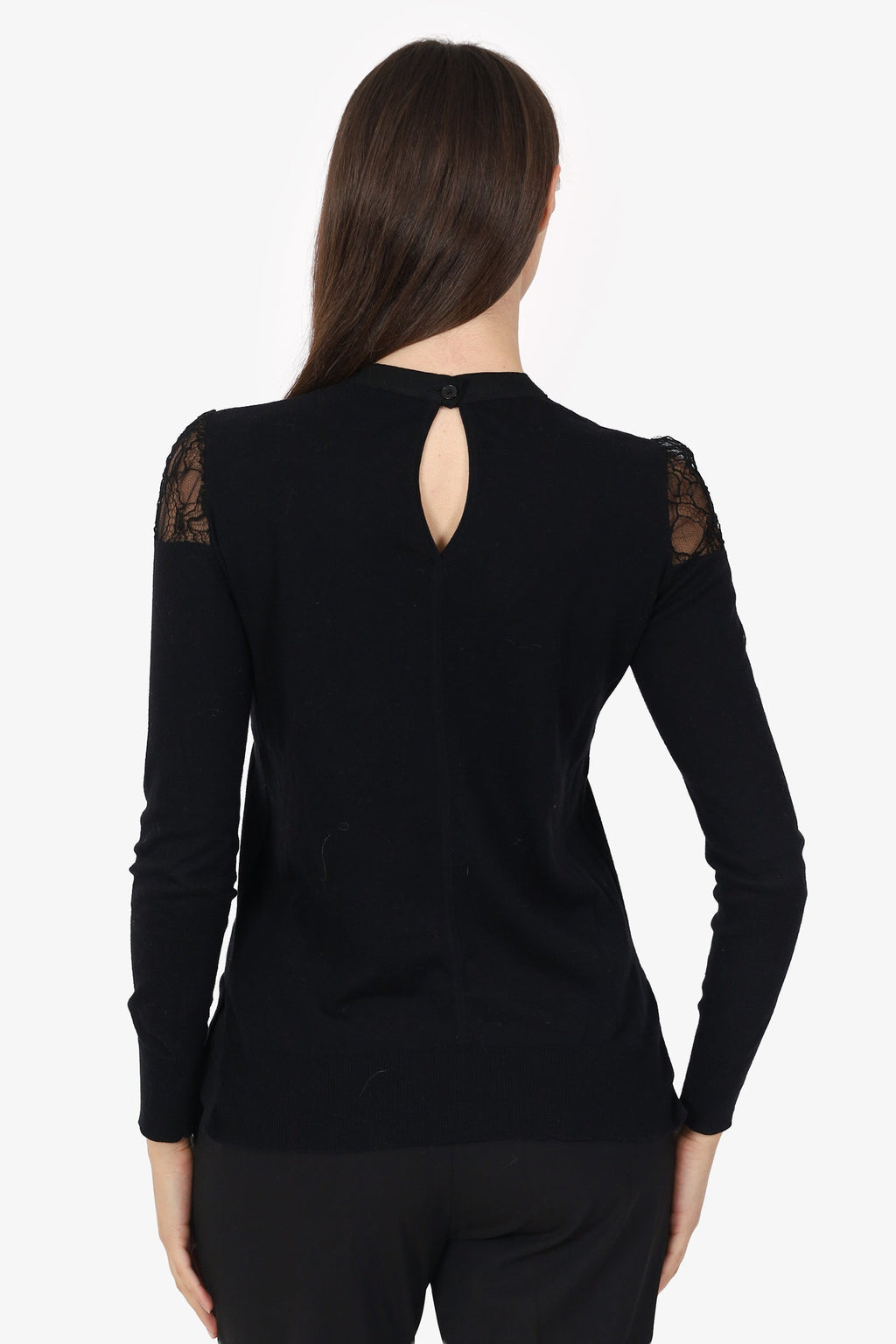 Adam Lipper Black Knit Lace Shoulder Top Size XS