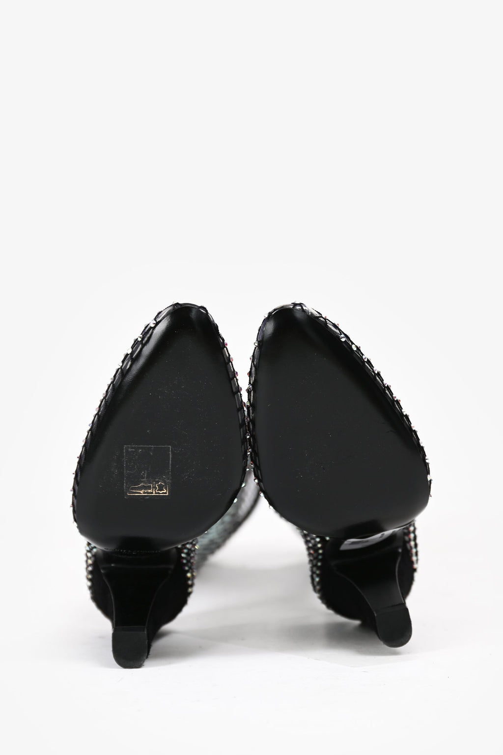 Saint Laurent Black Sheer Crystal Embellished Knee High Boots Size 37.5