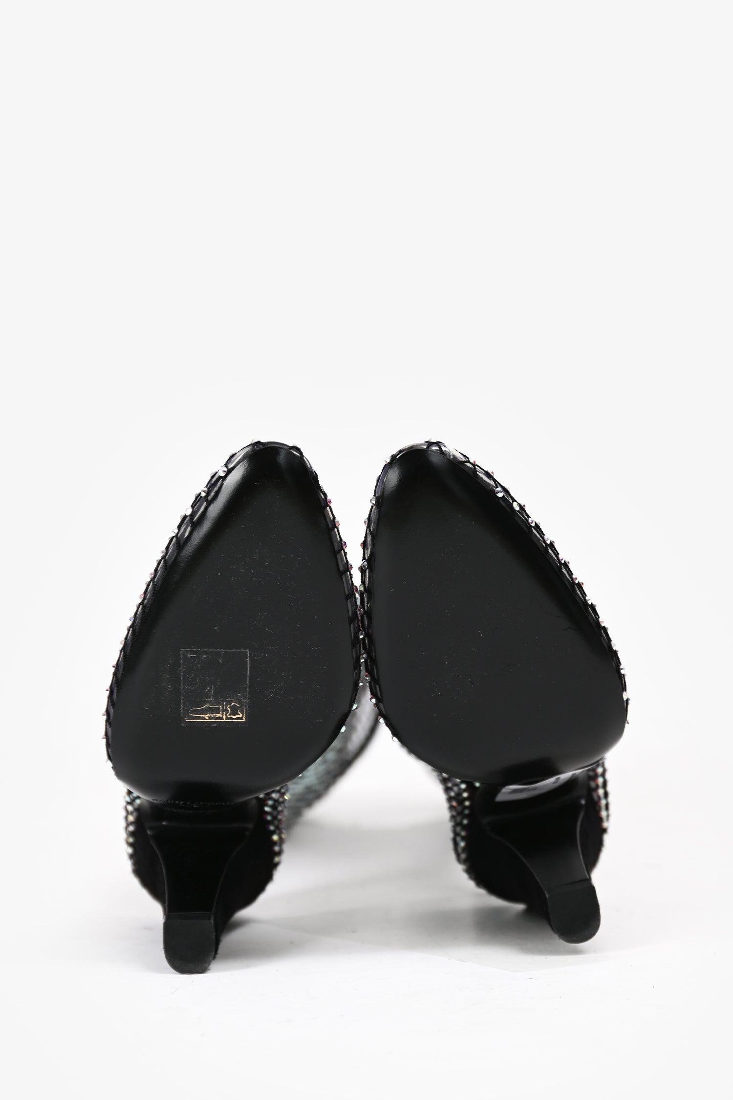 Saint Laurent Black Sheer Crystal Embellished Knee High Boots Size 37.5