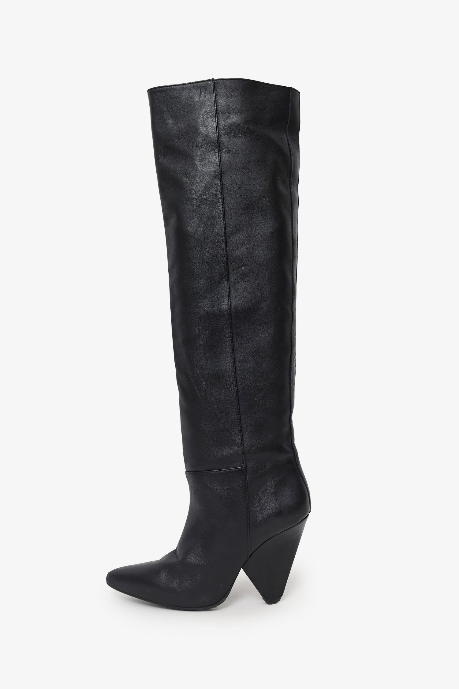 Reiss Black Leather Knee High Boots Size 37
