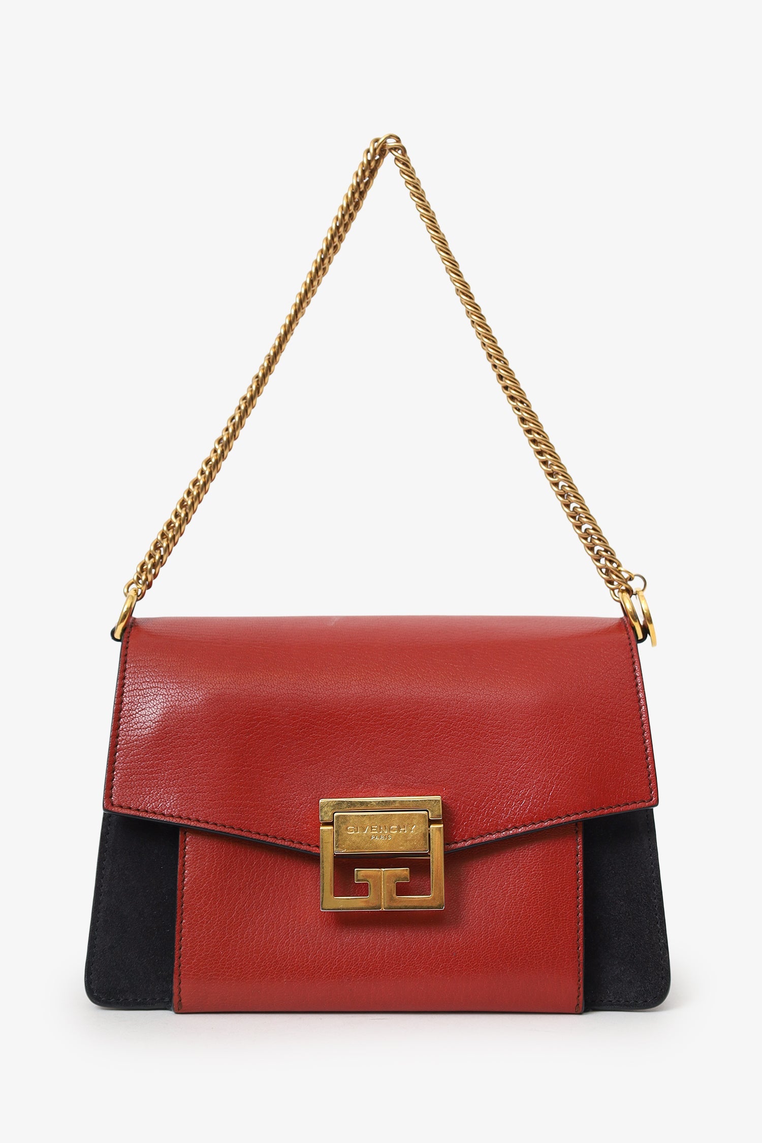 Givenchy Red/Brown Leather/Suede 'GV3' Bag With Strap
