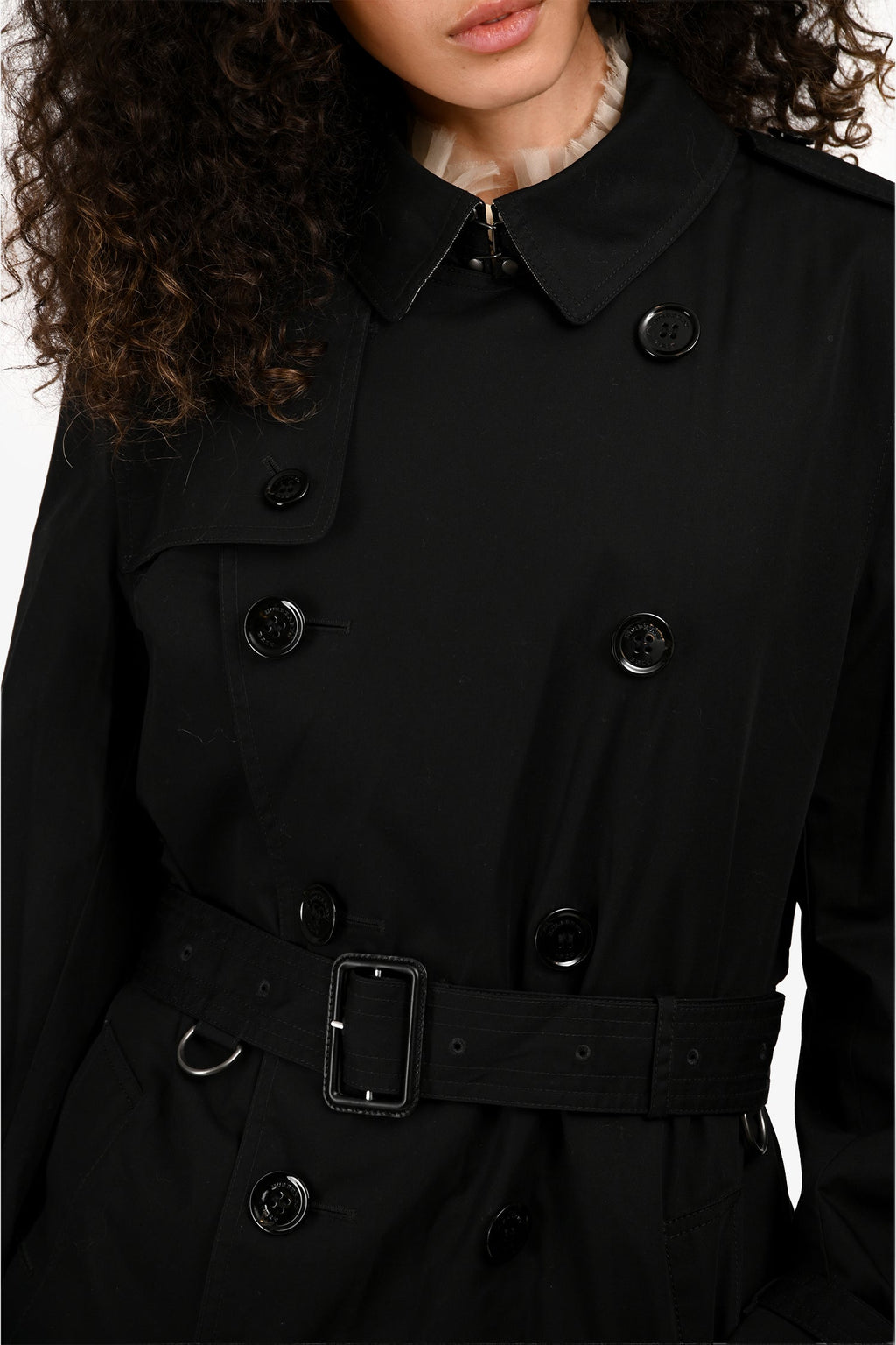 Burberry Brit Black Midi Belted Trench Coat Size M
