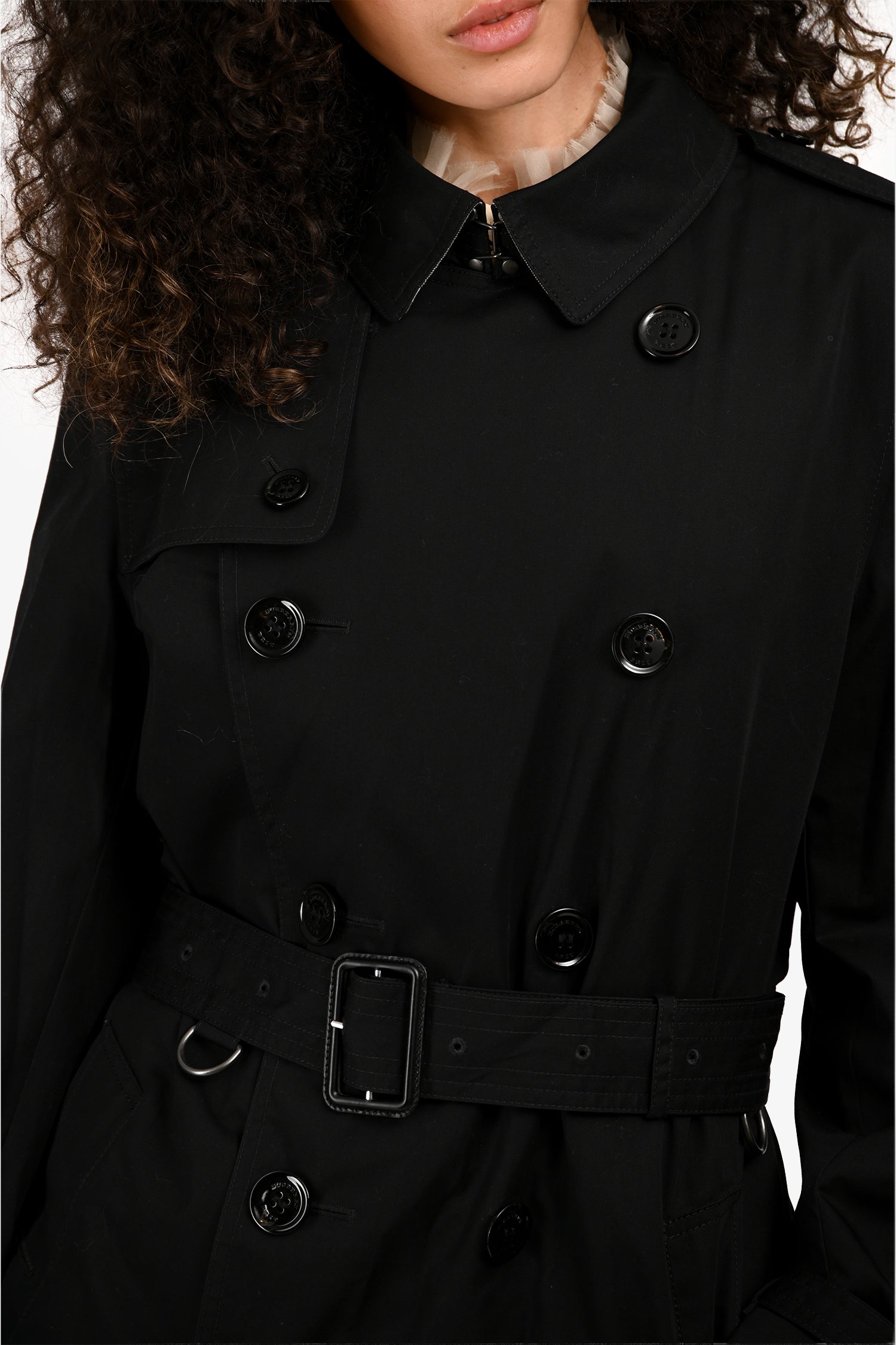 Burberry Brit Black Midi Belted Trench Coat Size M
