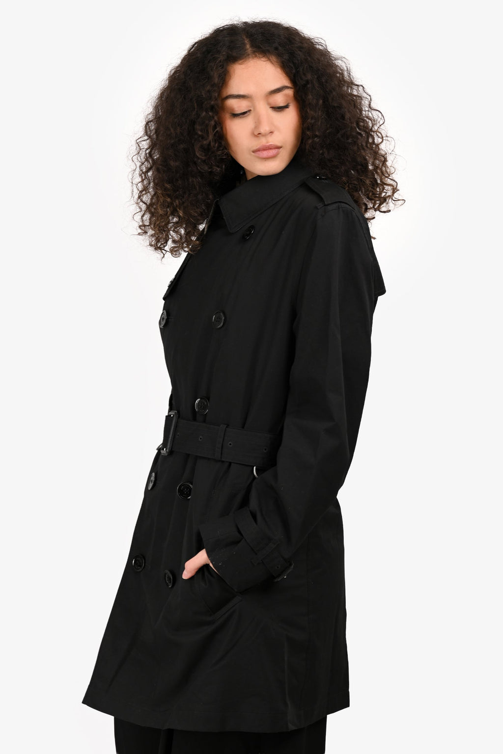 Burberry Brit Black Midi Belted Trench Coat Size M