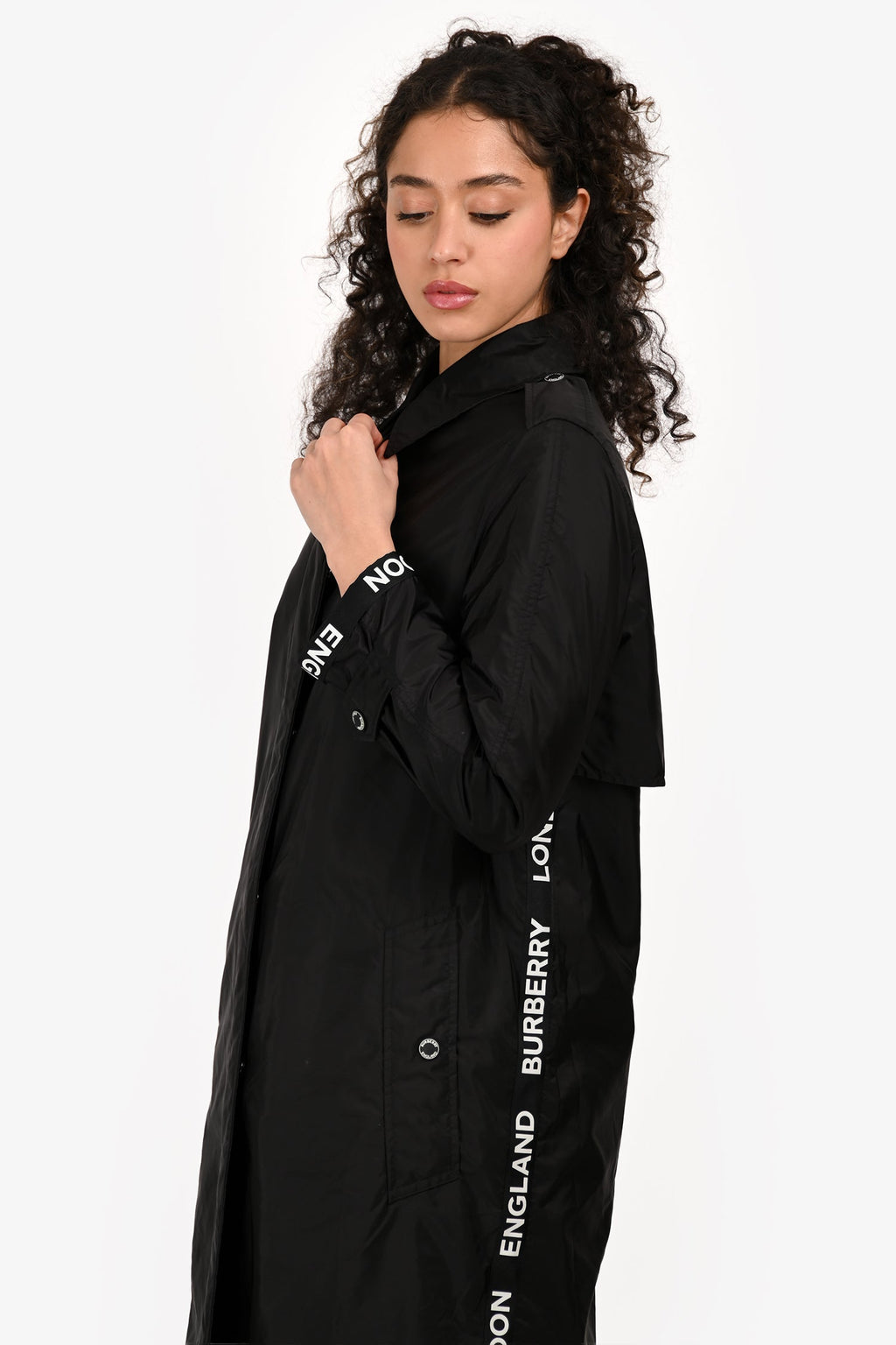 Burberry Black Nylon Logo Hooded Windbreaker Size 0