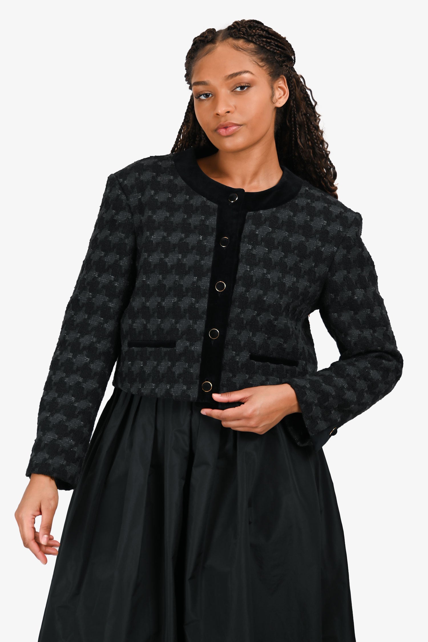 Sandro Black Cotton Vali Tweed Cropped Jacket Size 42