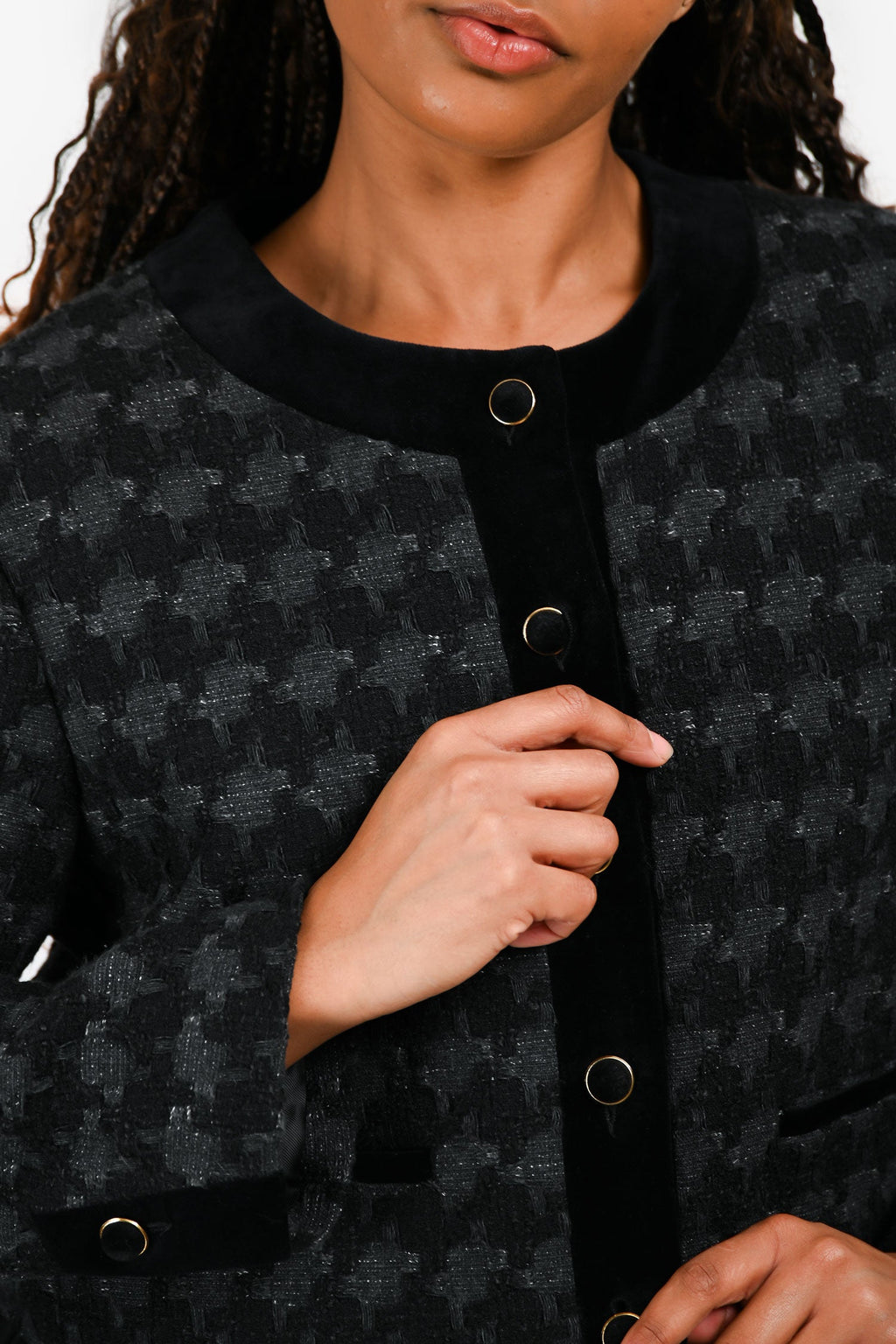 Sandro Black Cotton Vali Tweed Cropped Jacket Size 42