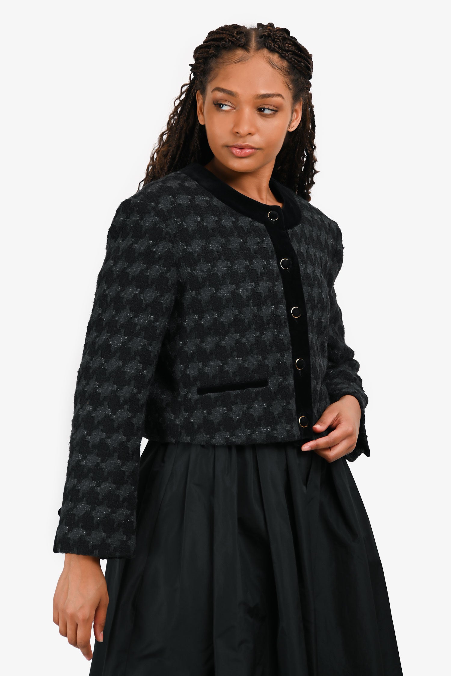 Sandro Black Cotton Vali Tweed Cropped Jacket Size 42