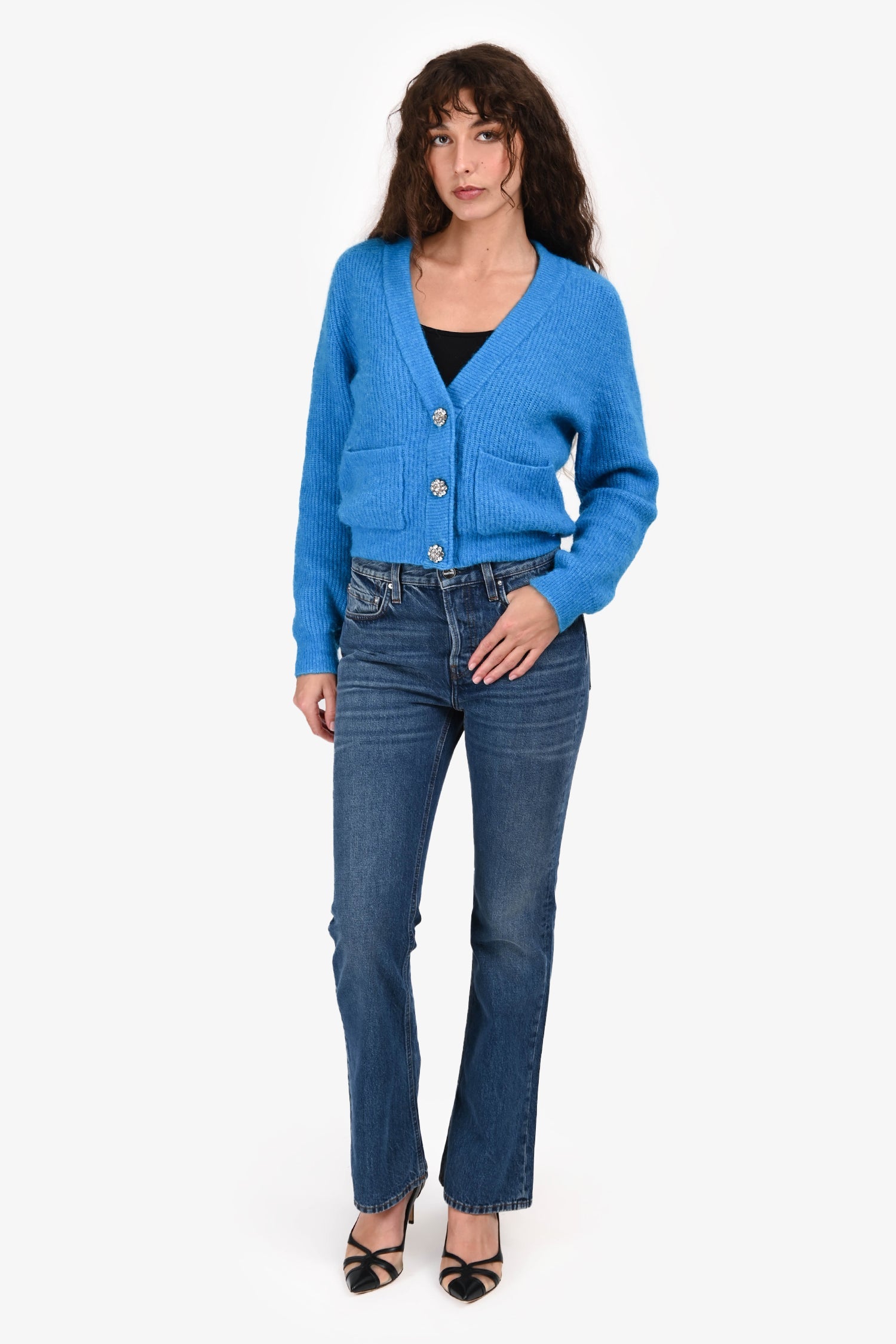 Toteme Cotton Medium Blue Wash Flare Cropped Jeans Size 28