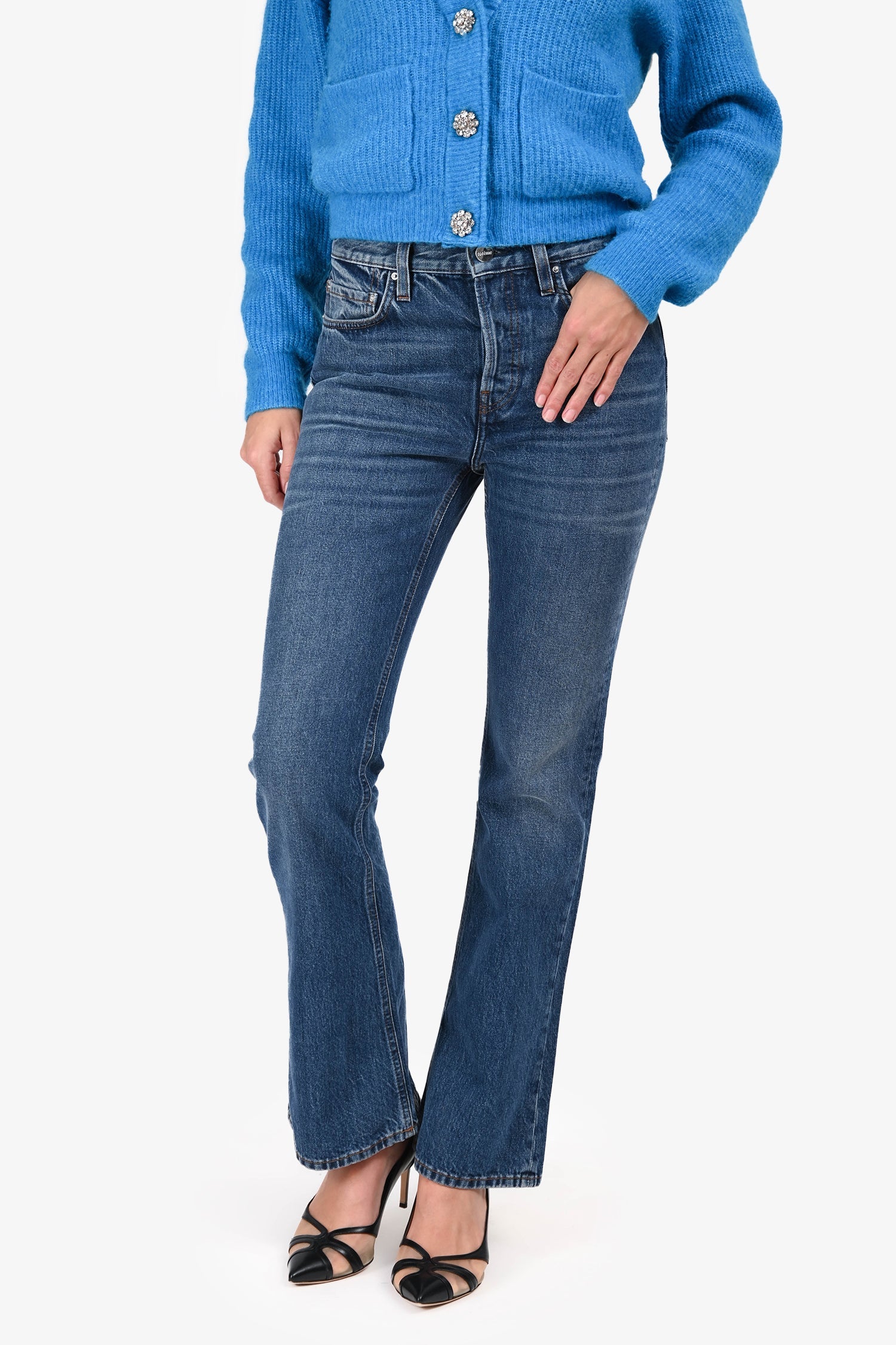 Toteme Cotton Medium Blue Wash Flare Cropped Jeans Size 28
