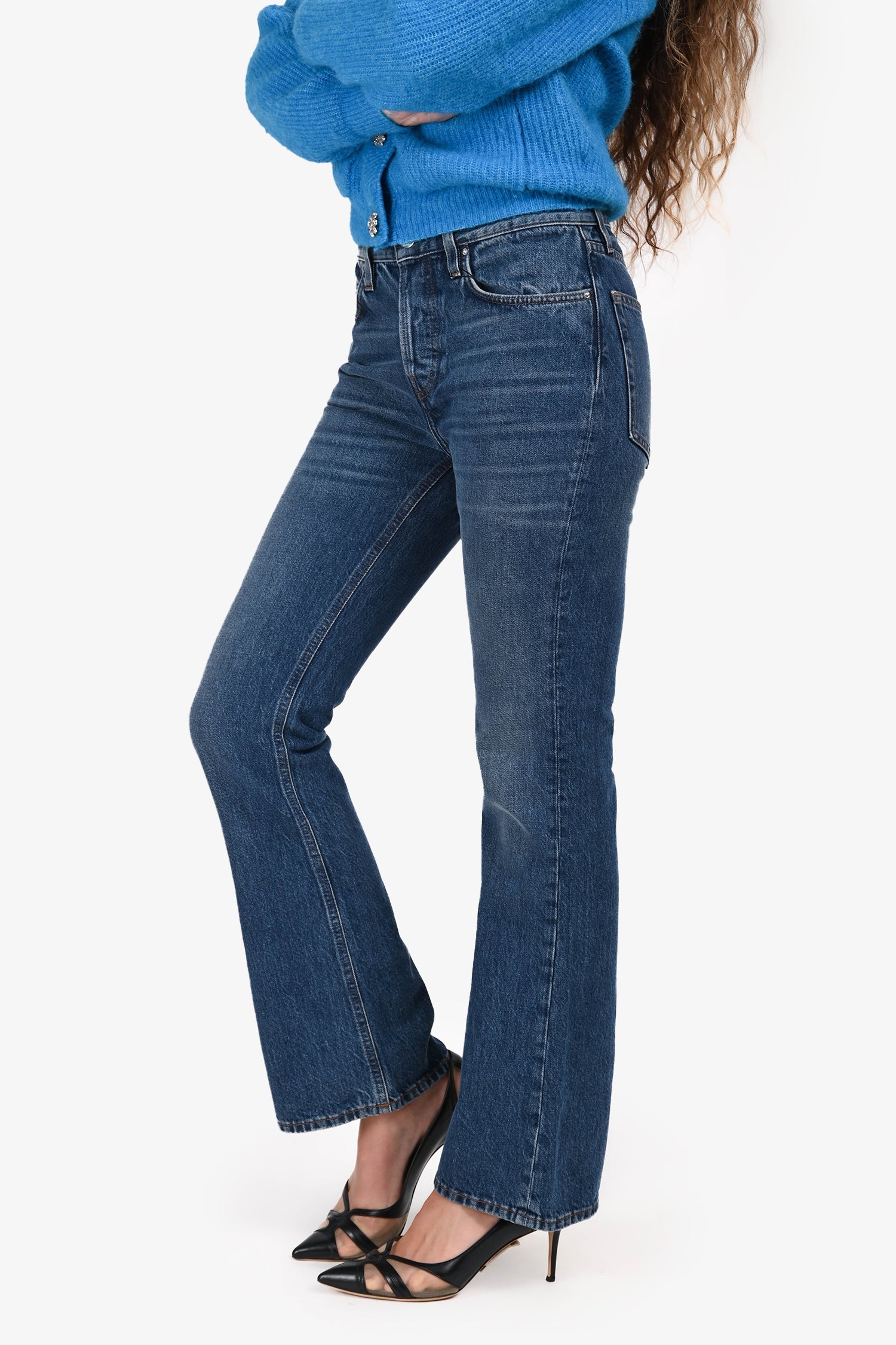 Toteme Cotton Medium Blue Wash Flare Cropped Jeans Size 28