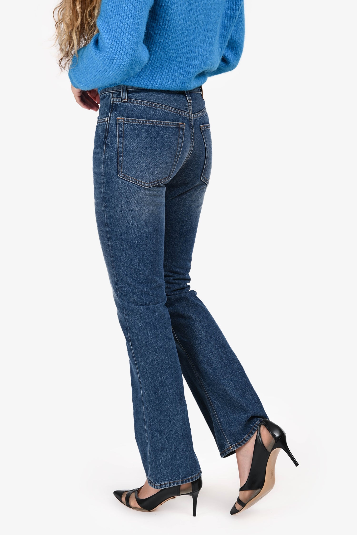 Toteme Cotton Medium Blue Wash Flare Cropped Jeans Size 28