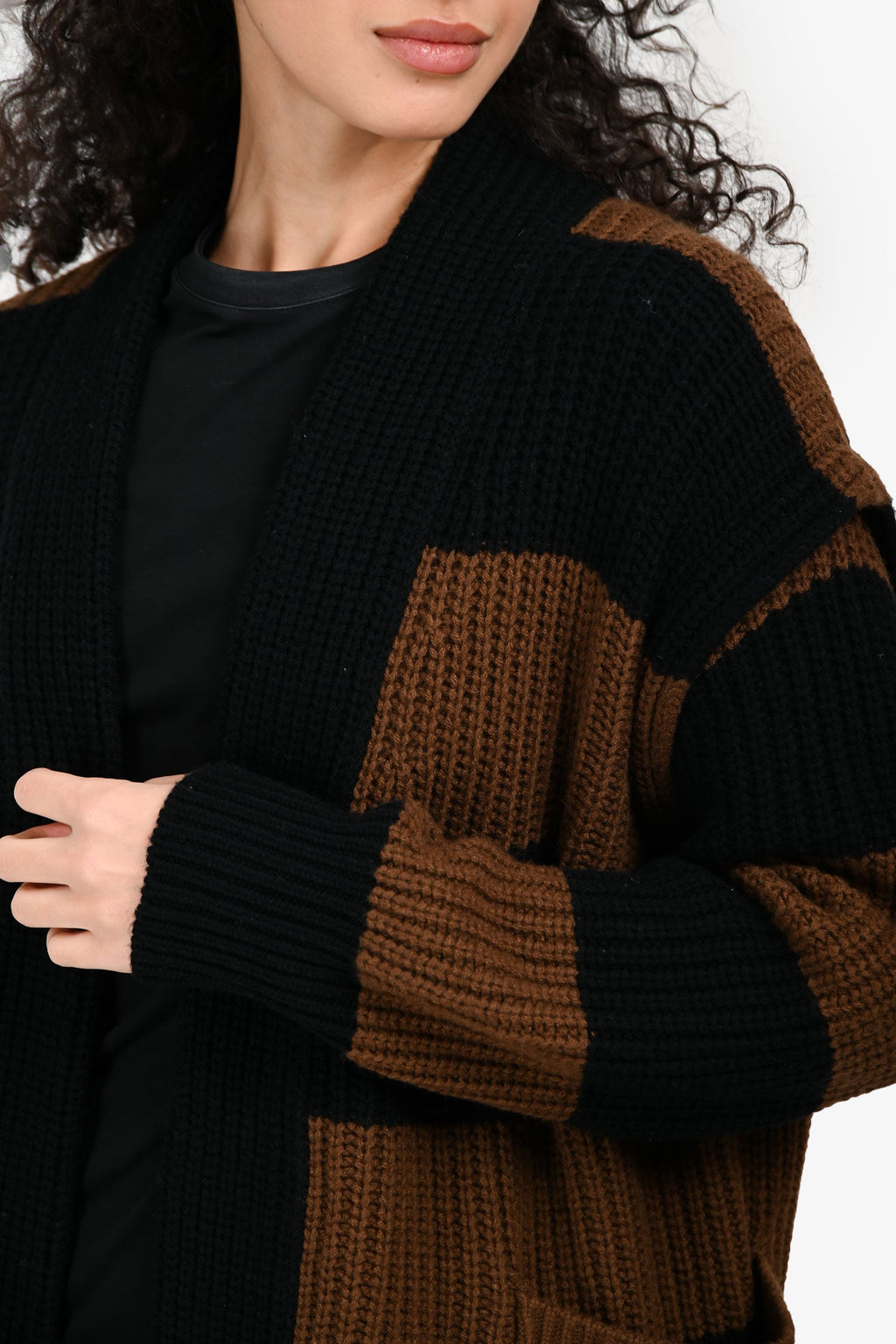 Max Mara Black/Brown Wool/Cashmere Striped igan Size XS