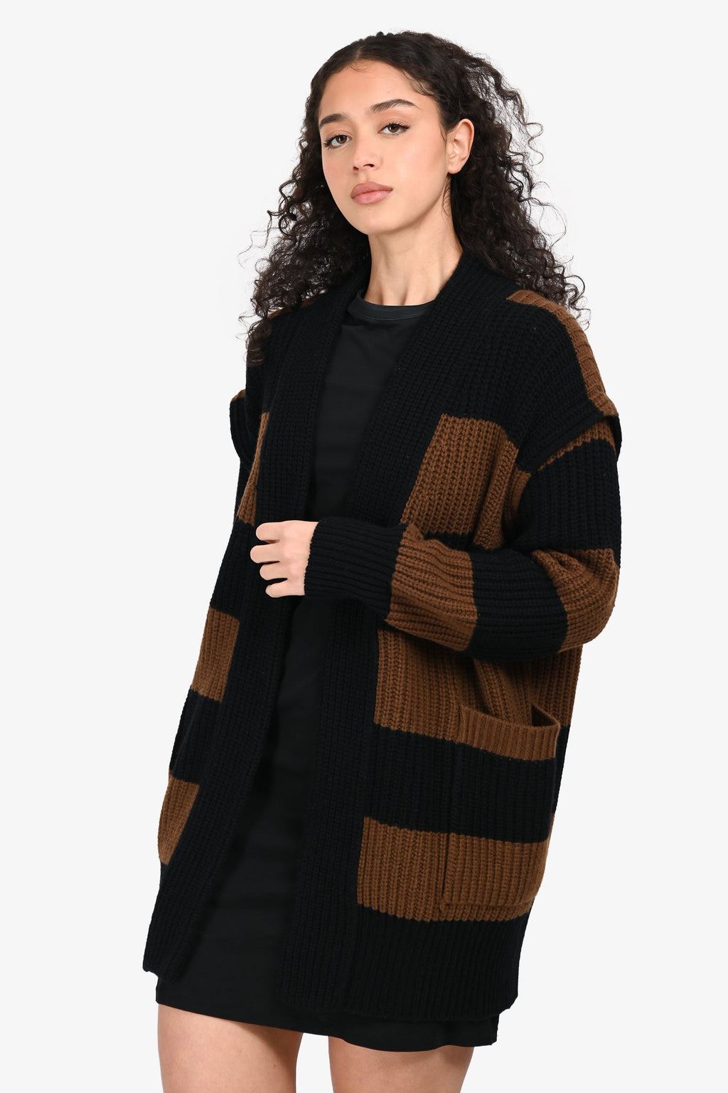 Max Mara Black/Brown Wool/Cashmere Striped igan Size XS
