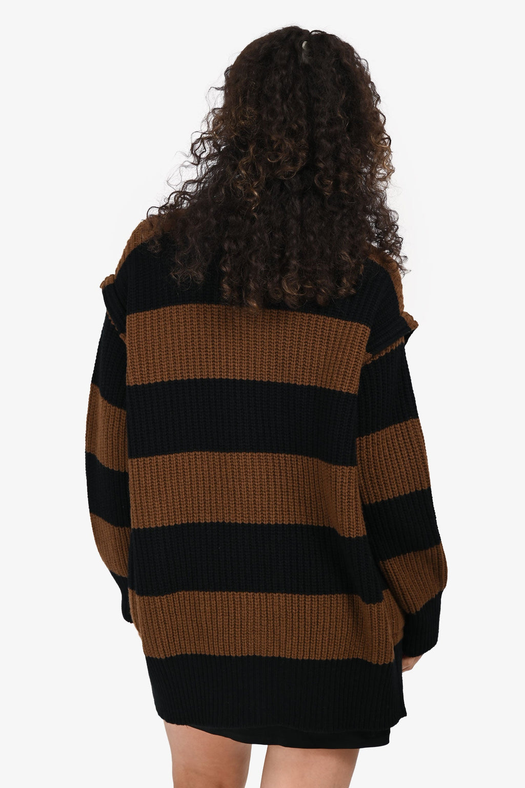 Max Mara Black/Brown Wool/Cashmere Striped igan Size XS