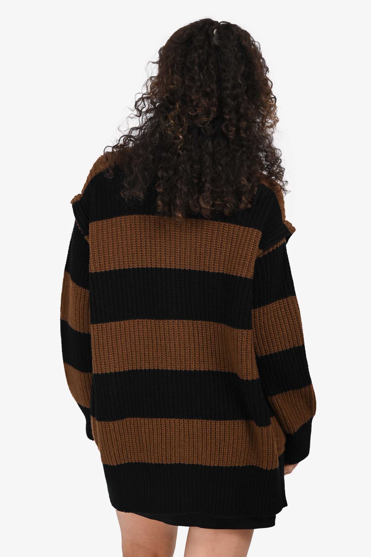 Max Mara Black/Brown Wool/Cashmere Striped igan Size XS