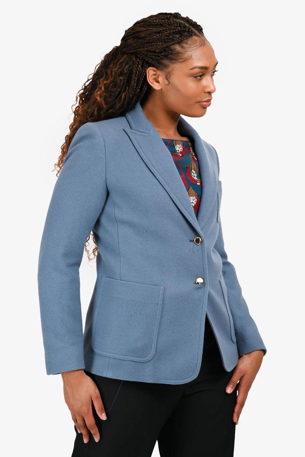 Max Mara Blue Cashmere Single Breasted Blazer Size 8 US