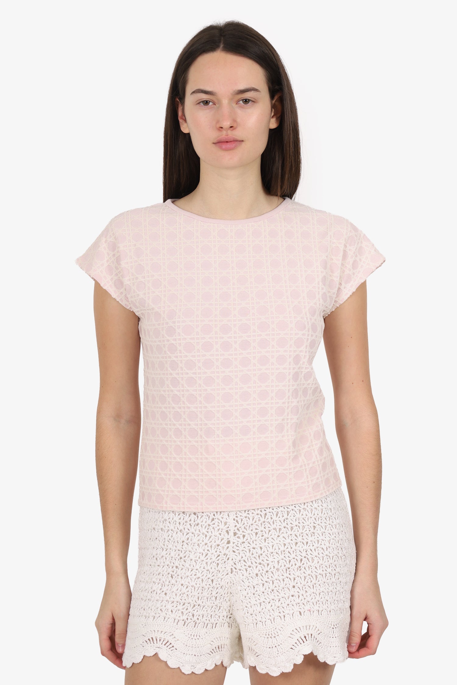 Christian Dior Pink Velvet Micro Cannage Short Sleeve Top Size 13 Kids