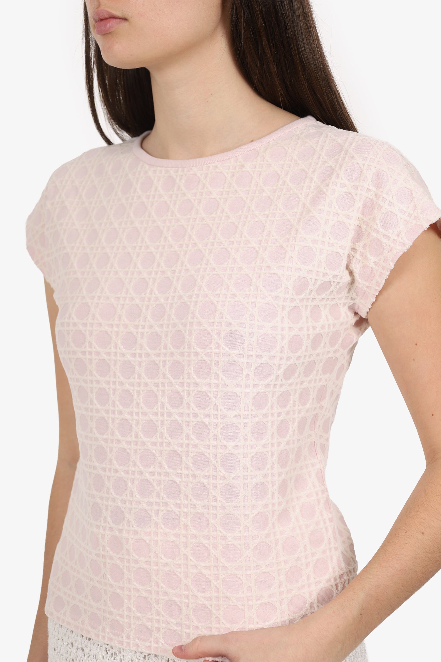 Christian Dior Pink Velvet Micro Cannage Short Sleeve Top Size 13 Kids