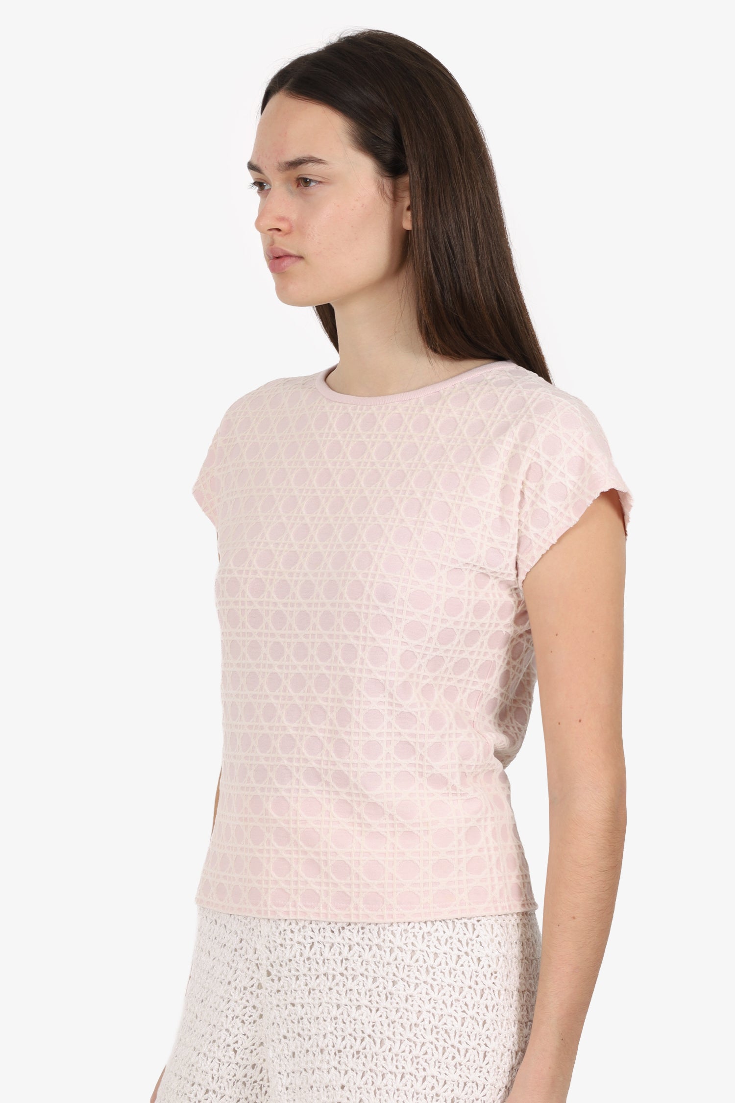 Christian Dior Pink Velvet Micro Cannage Short Sleeve Top Size 13 Kids