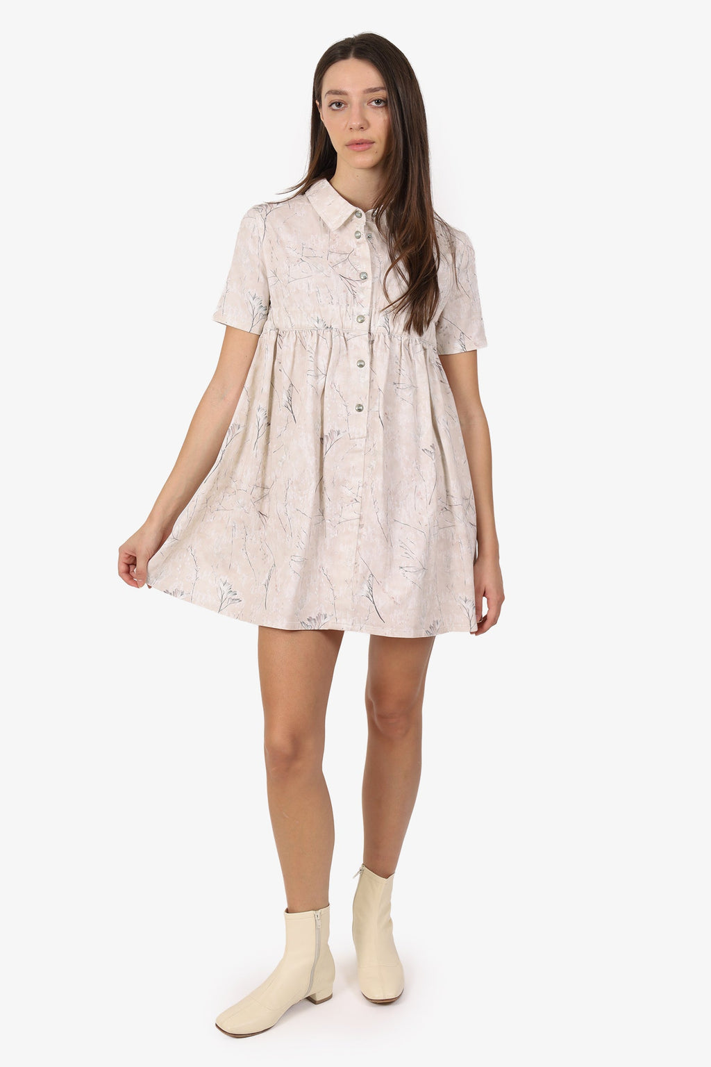 Christian Dior Beige/White Floral Print Short Sleeve Mini Dress Size 12 Y Kids