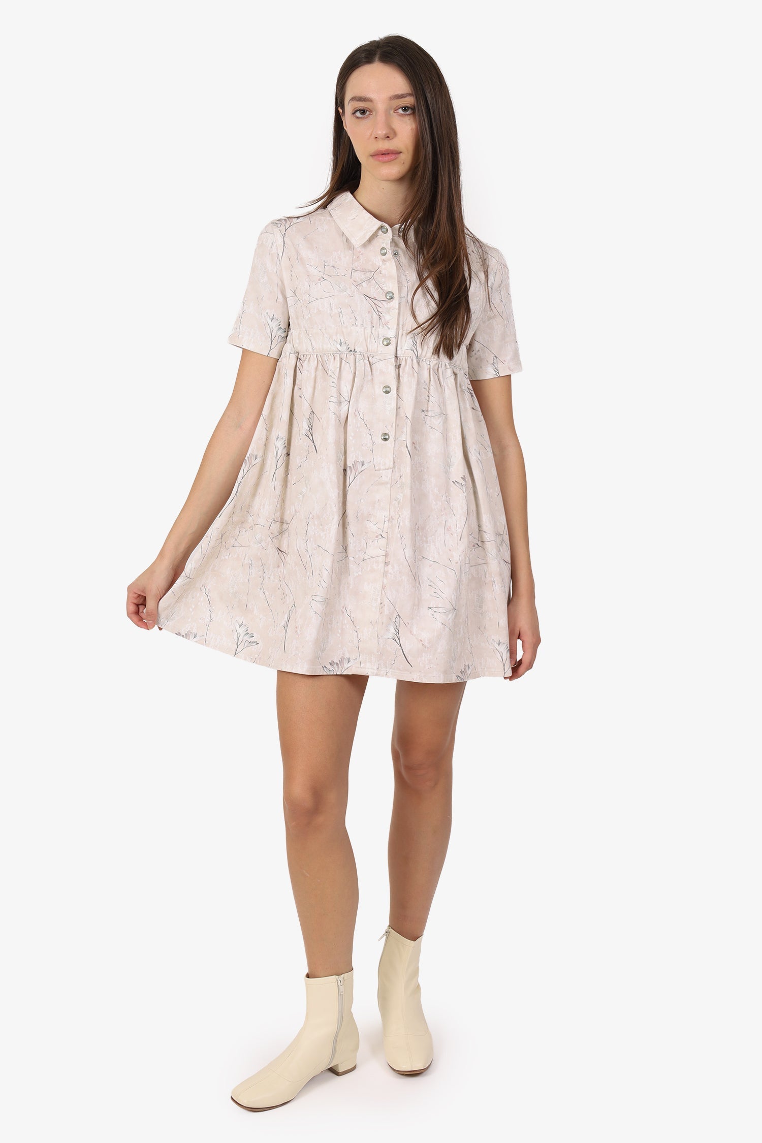 Christian Dior Beige/White Floral Print Short Sleeve Mini Dress Size 12 Y Kids