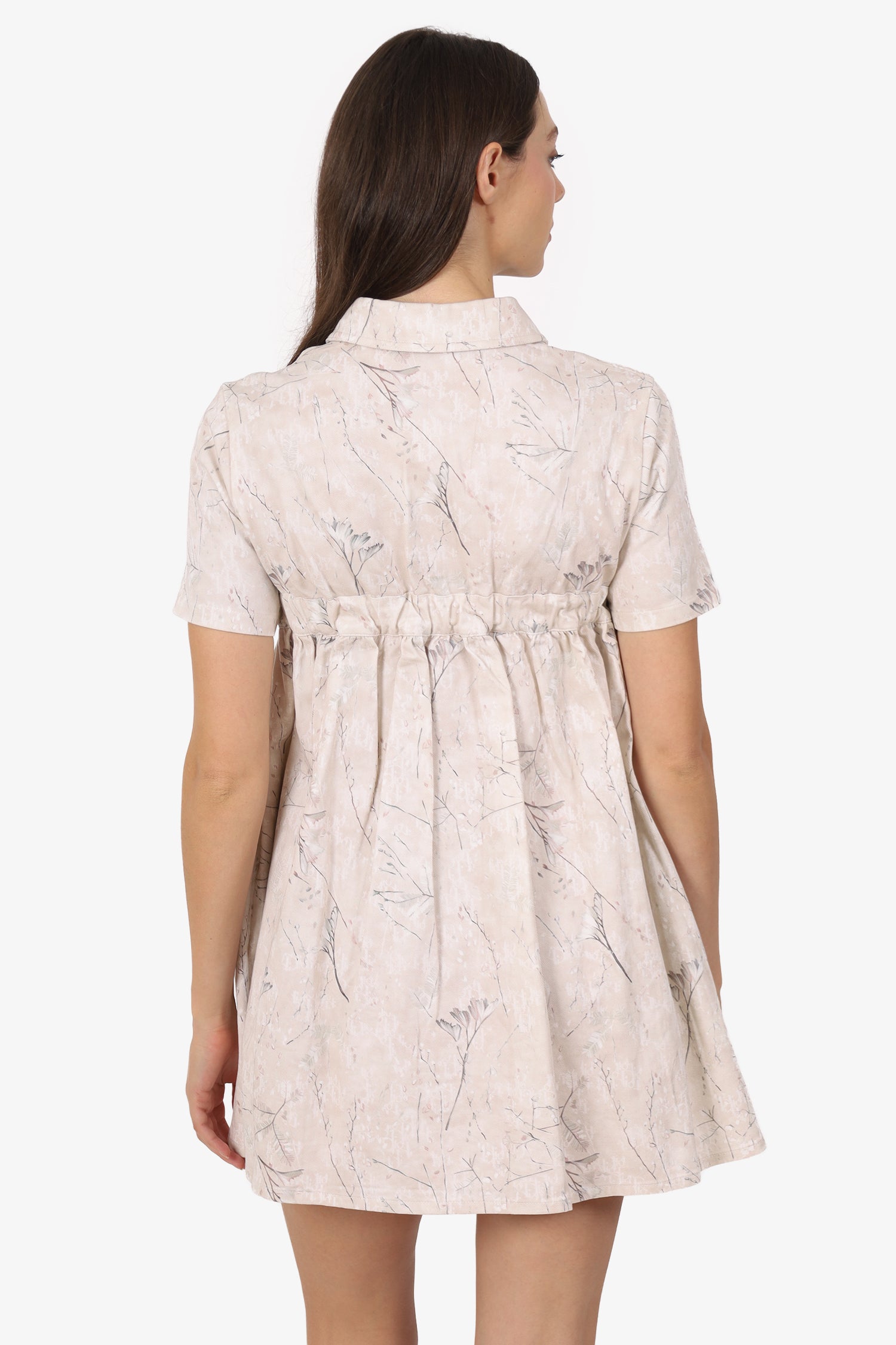 Christian Dior Beige/White Floral Print Short Sleeve Mini Dress Size 12 Y Kids