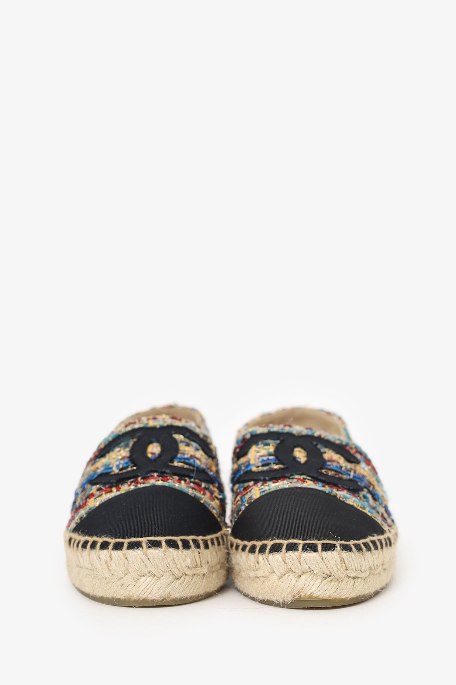 Pre-Loved Chanel™ Gold/Multicolour Metallic Tweed Espadrille Flats Size 36