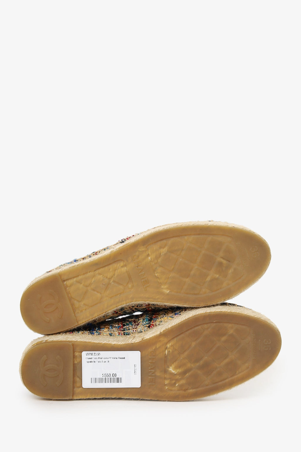 Pre-Loved Chanel™ Gold/Multicolour Metallic Tweed Espadrille Flats Size 36