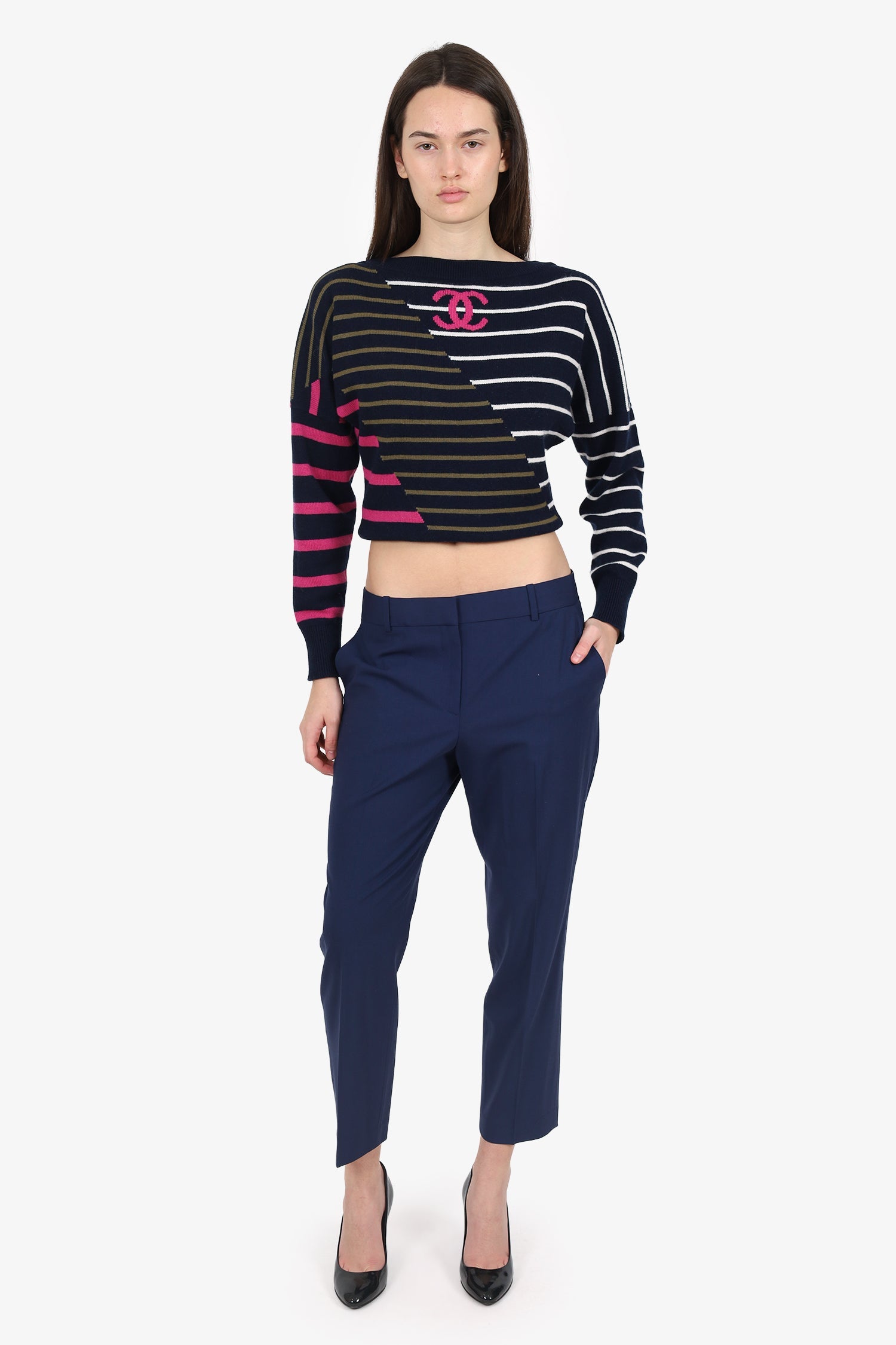 Theory Navy Blue Wool Cropped Trousers Size 8