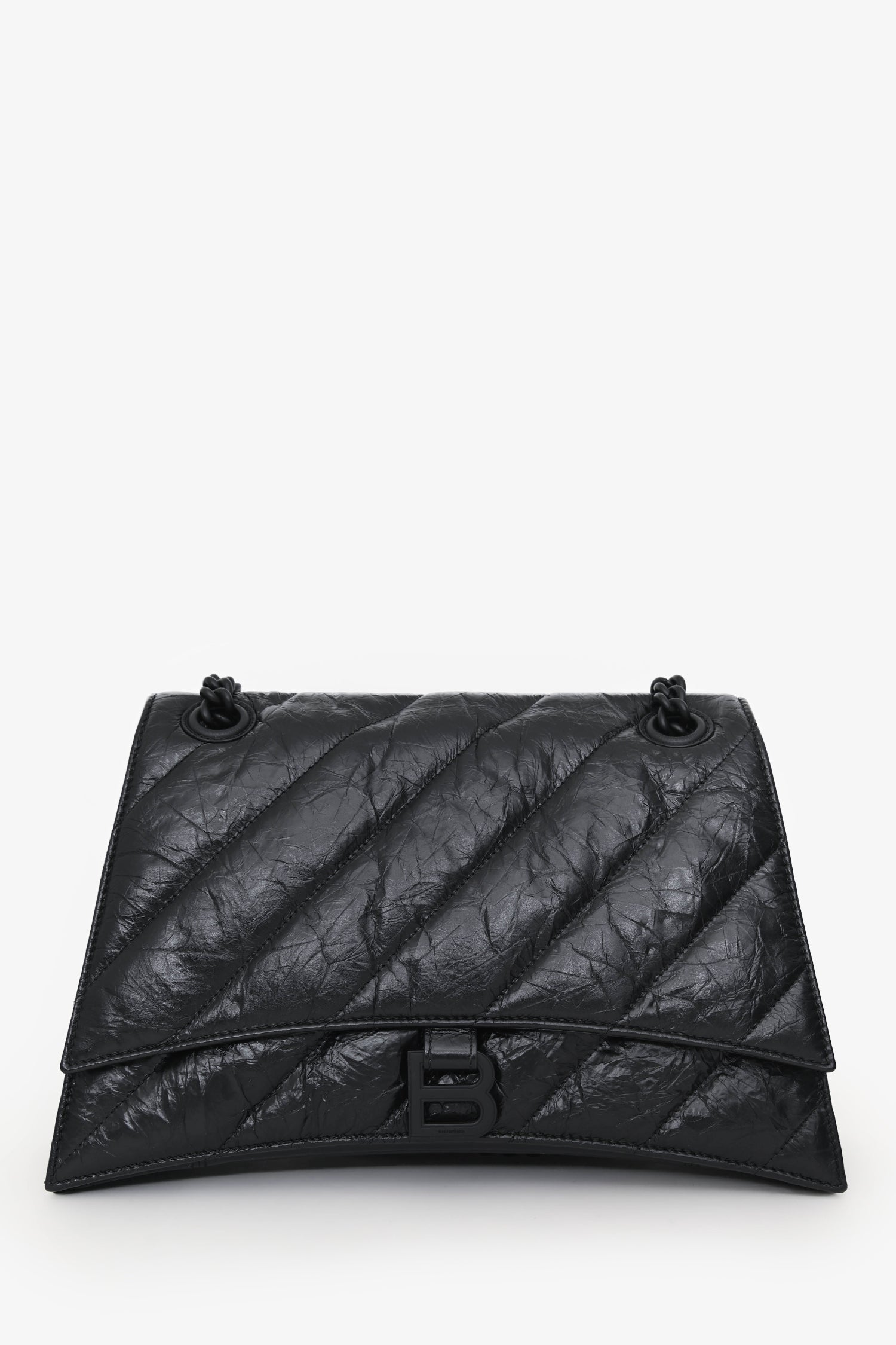 Balenciaga Black Crackled Leather Medium Crush Shoulder Chain Bag