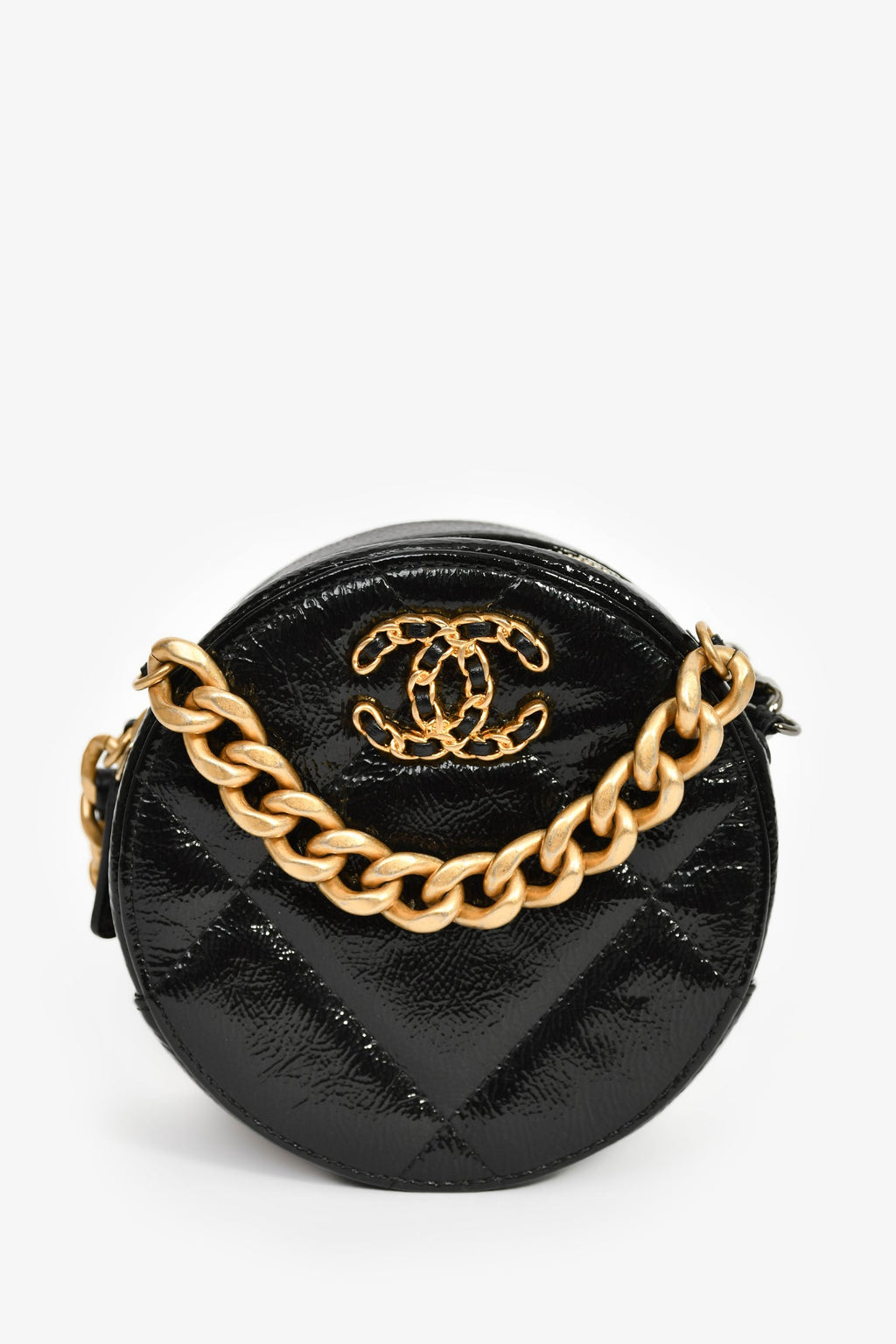 Pre-Loved Chanel™ Black Leather Quilted 19 Round Crossbody Bag