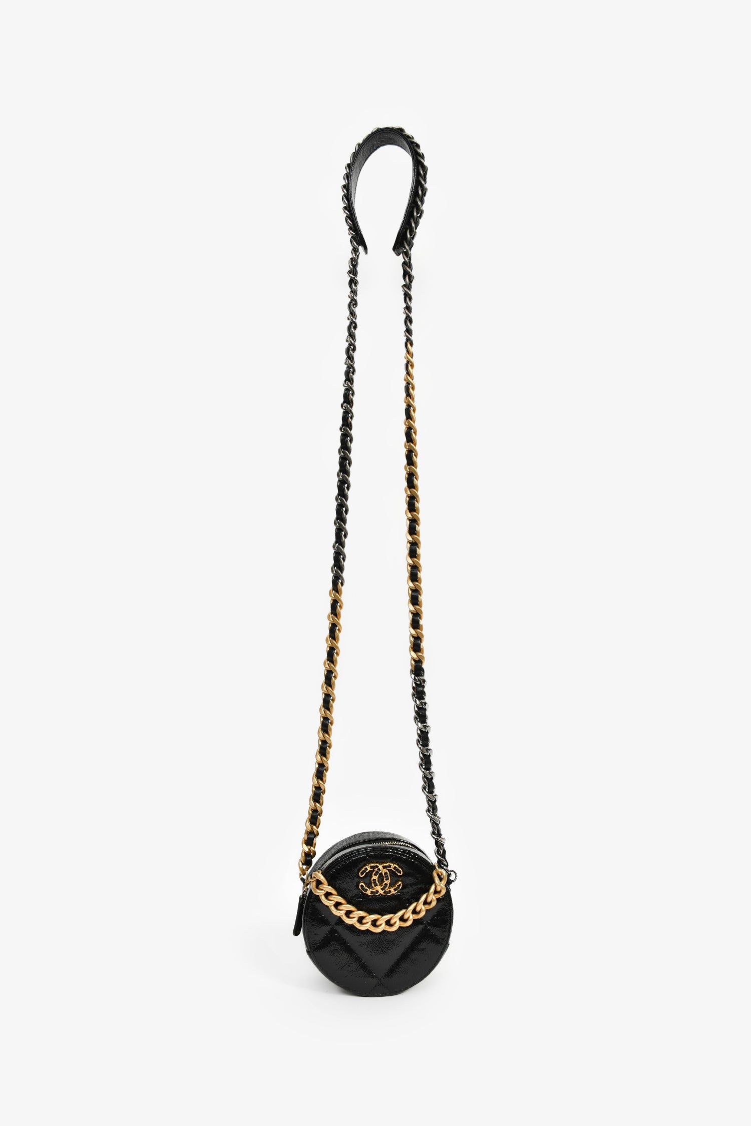 Pre-Loved Chanel™ Black Leather Quilted 19 Round Crossbody Bag