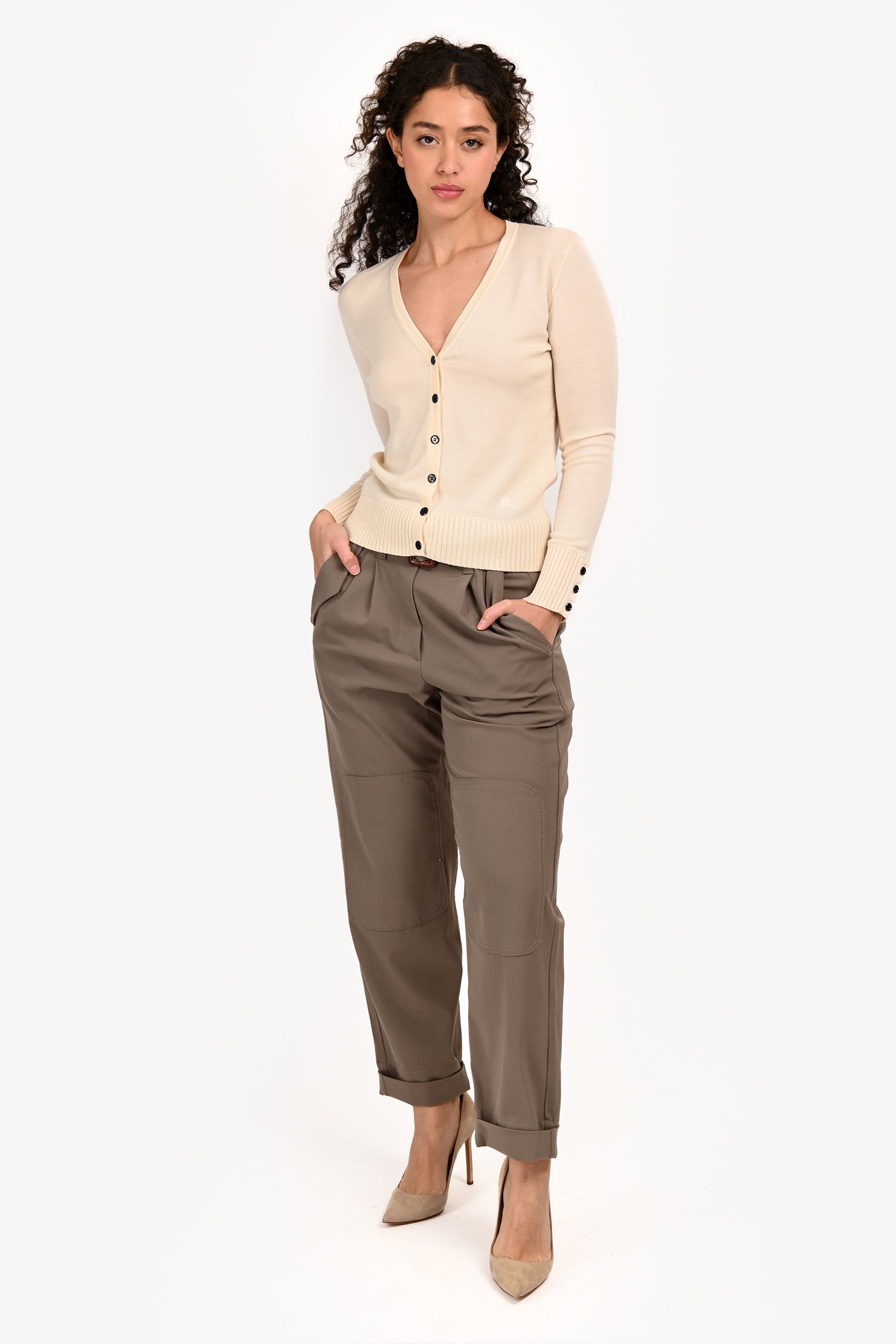 Brunello Cucinelli Khaiki Green Wool Belted Pants Size 2