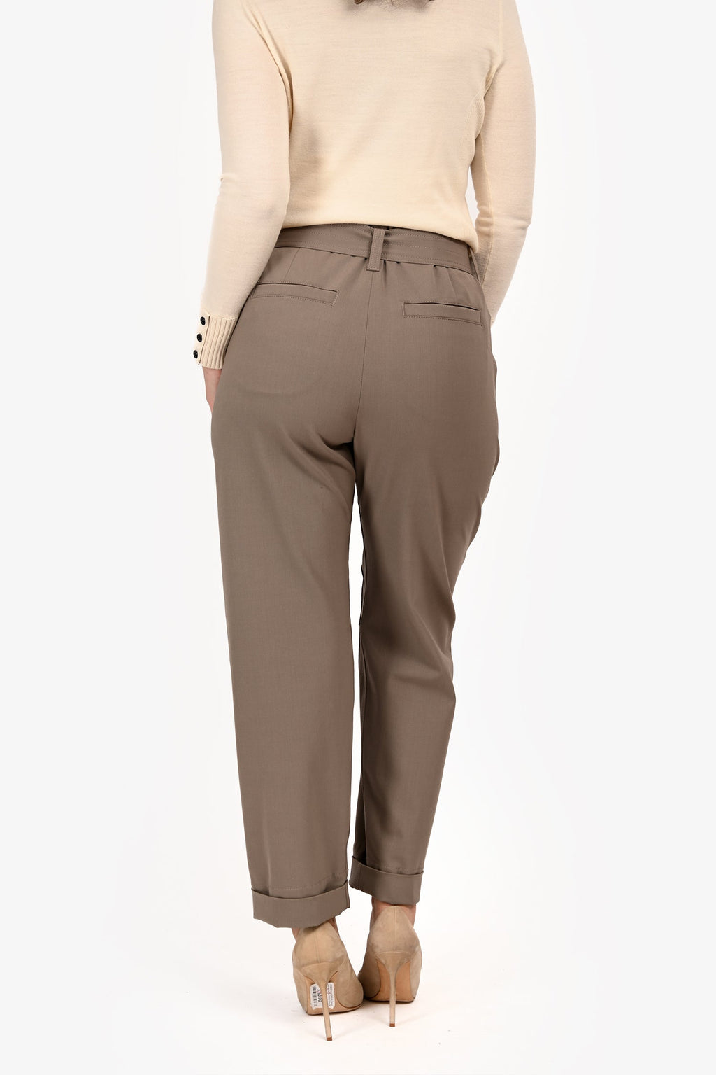 Brunello Cucinelli Khaiki Green Wool Belted Pants Size 2