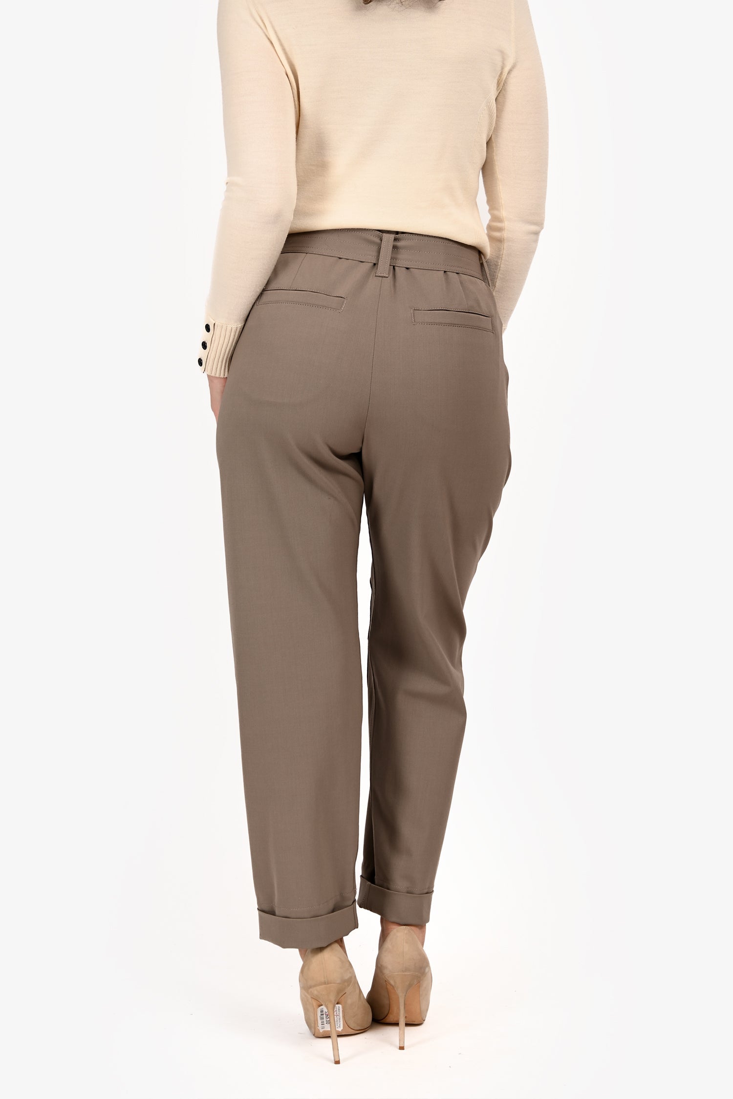 Brunello Cucinelli Khaiki Green Wool Belted Pants Size 2