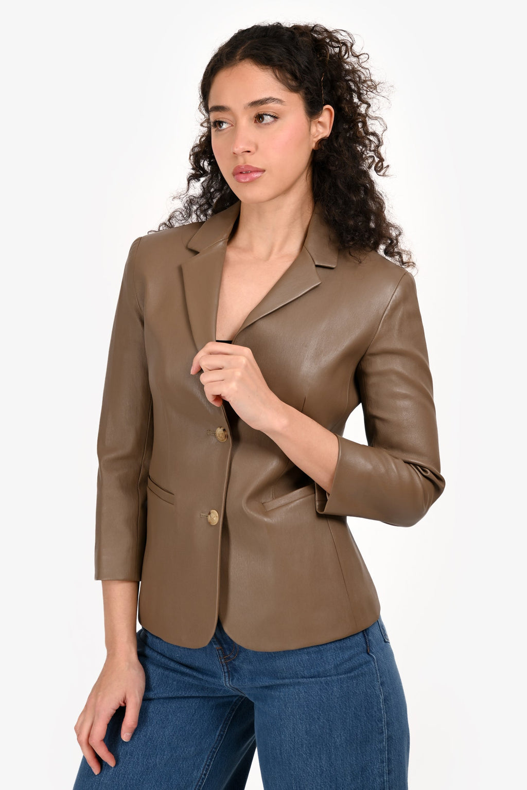 The Row Taupe Lambskin Single Breasted Blazer Size 4