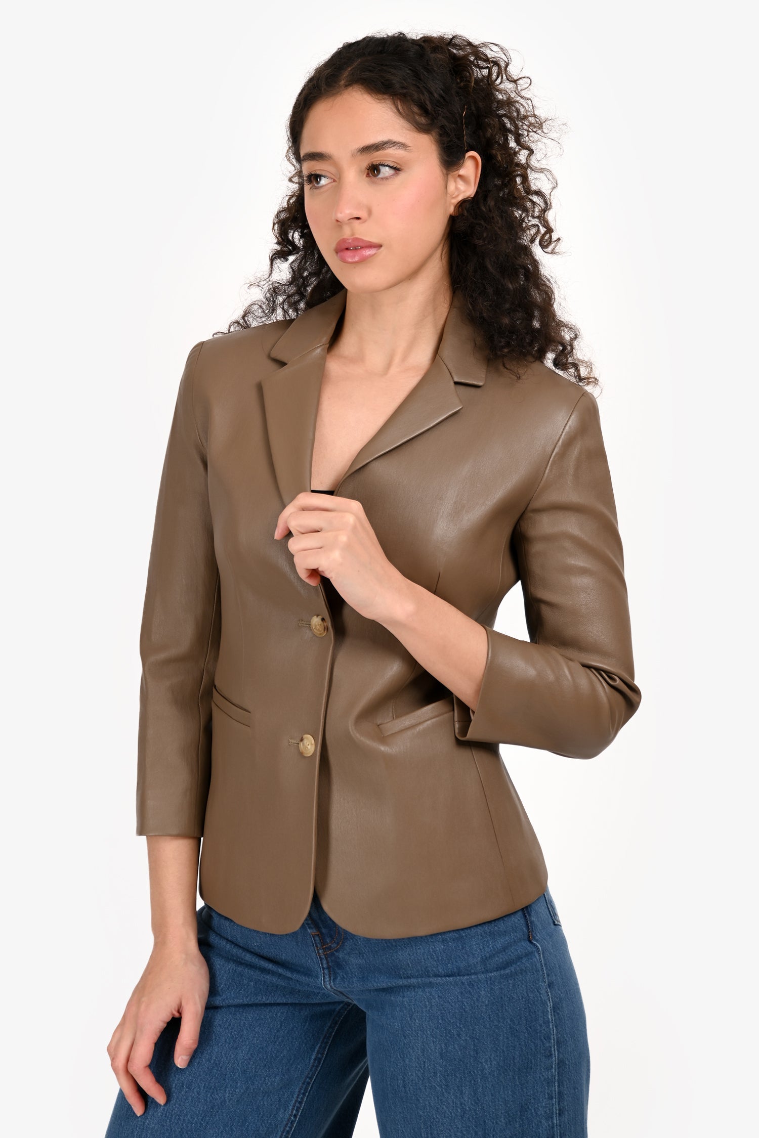 The Row Taupe Lambskin Single Breasted Blazer Size 4