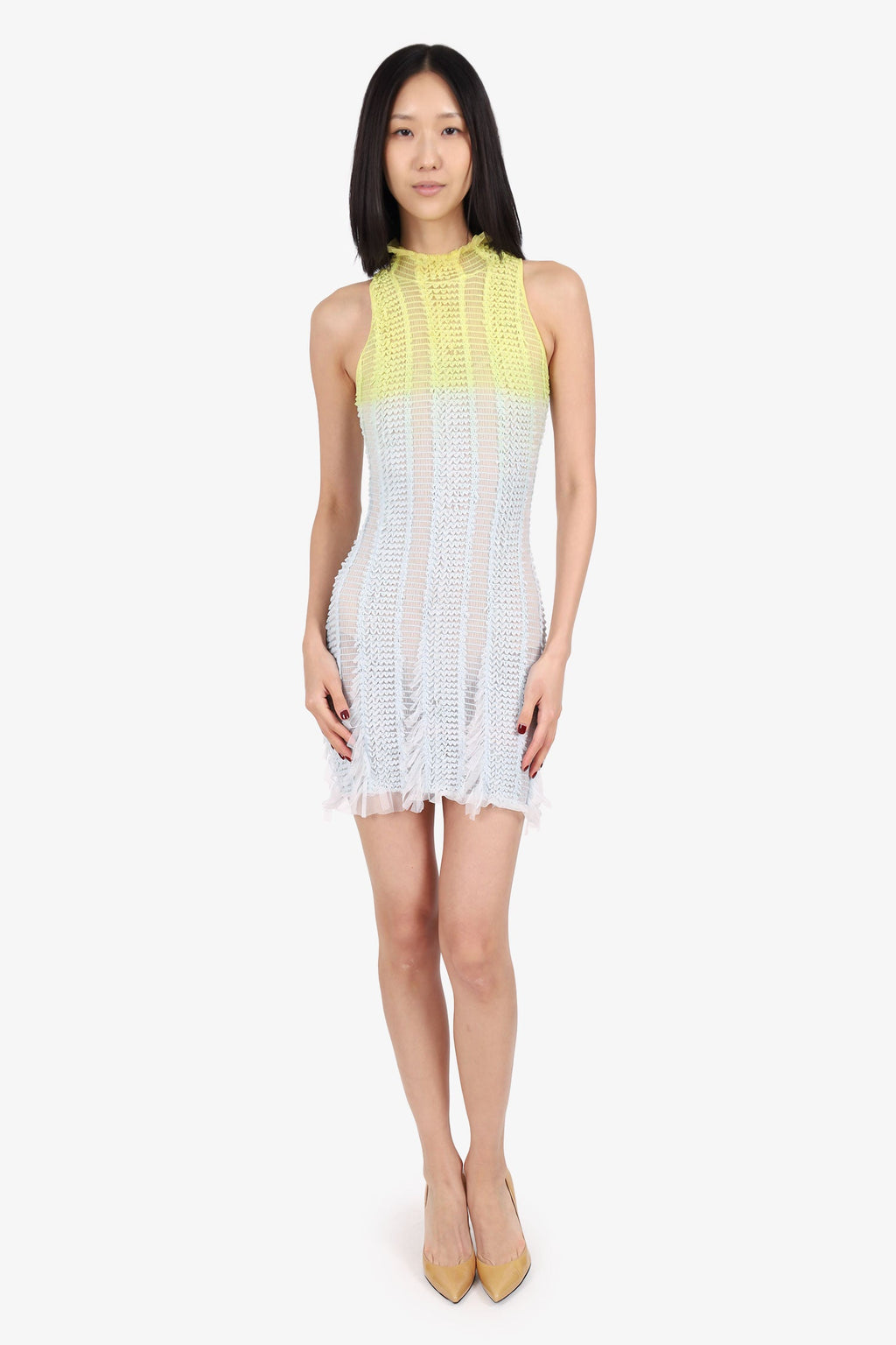 Roberta Einer Blue/Green Sheer Ruffle Sleeveless Dress Size S
