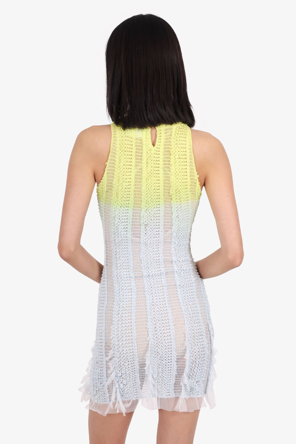 Roberta Einer Blue/Green Sheer Ruffle Sleeveless Dress Size S