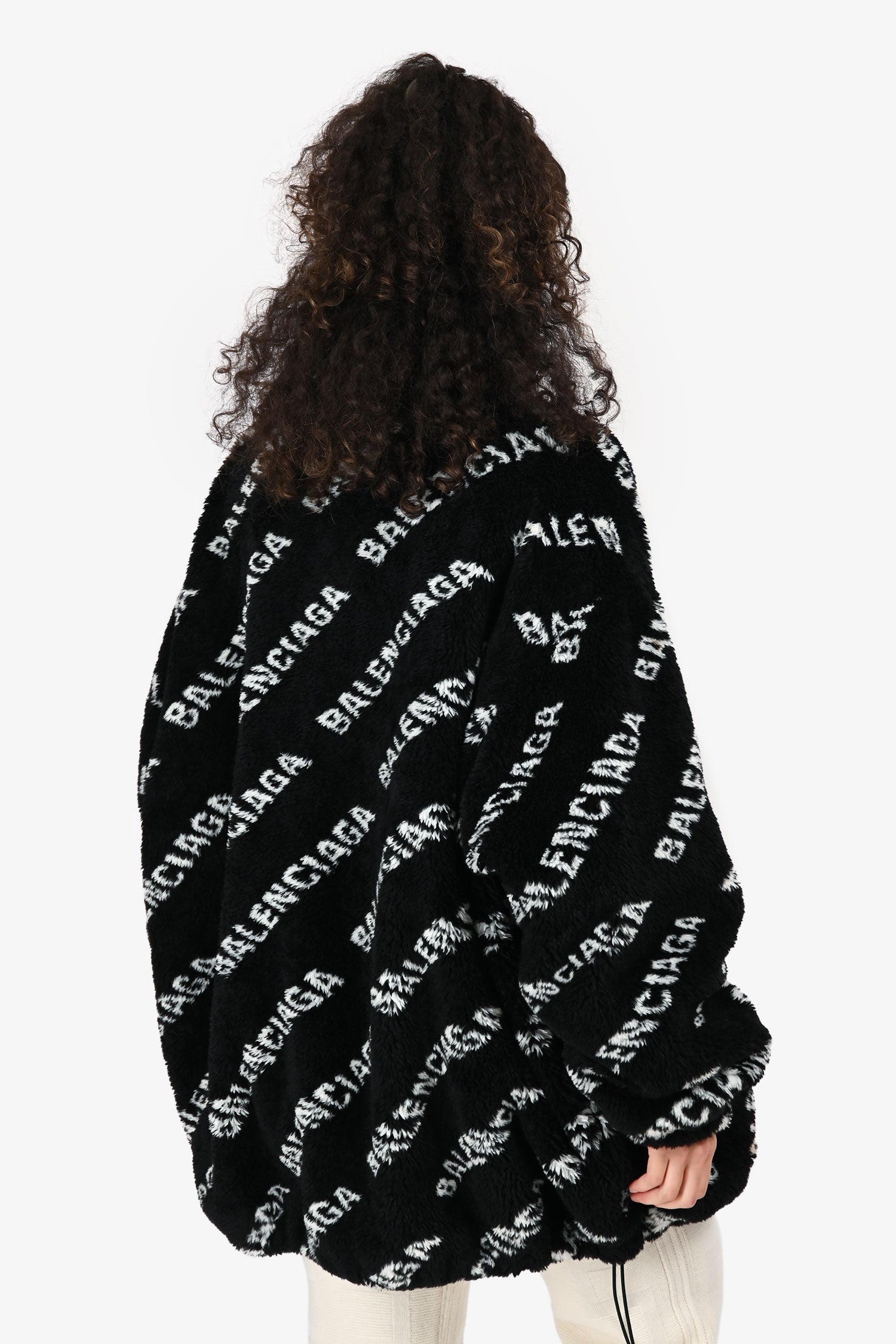 Balenciaga 2022 Black/White Monogram Sherpa Zip Up Jacket Size 36