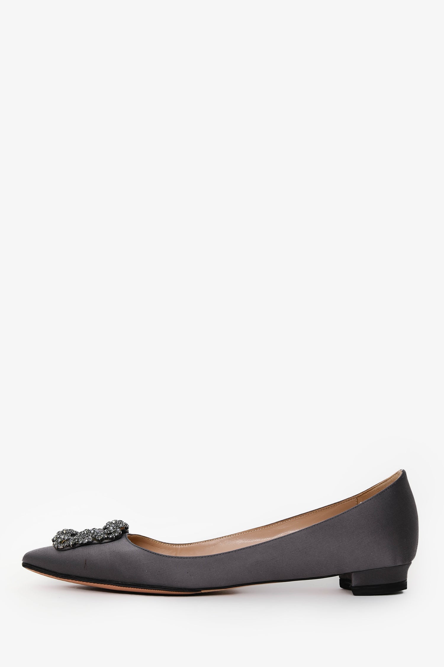Manolo Blahnik Grey Satin Hangisi Flats Size 40.5