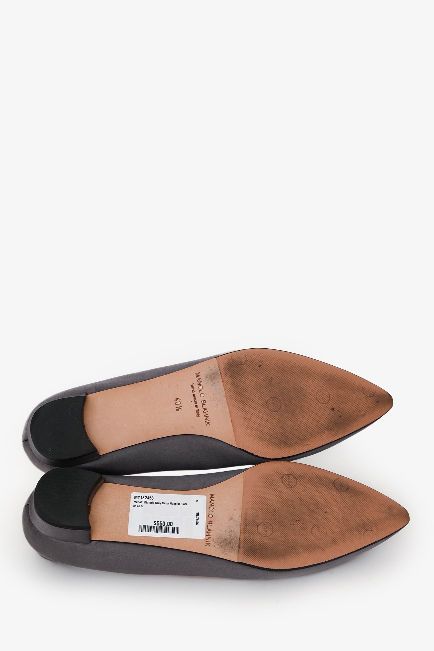 Manolo Blahnik Grey Satin Hangisi Flats Size 40.5