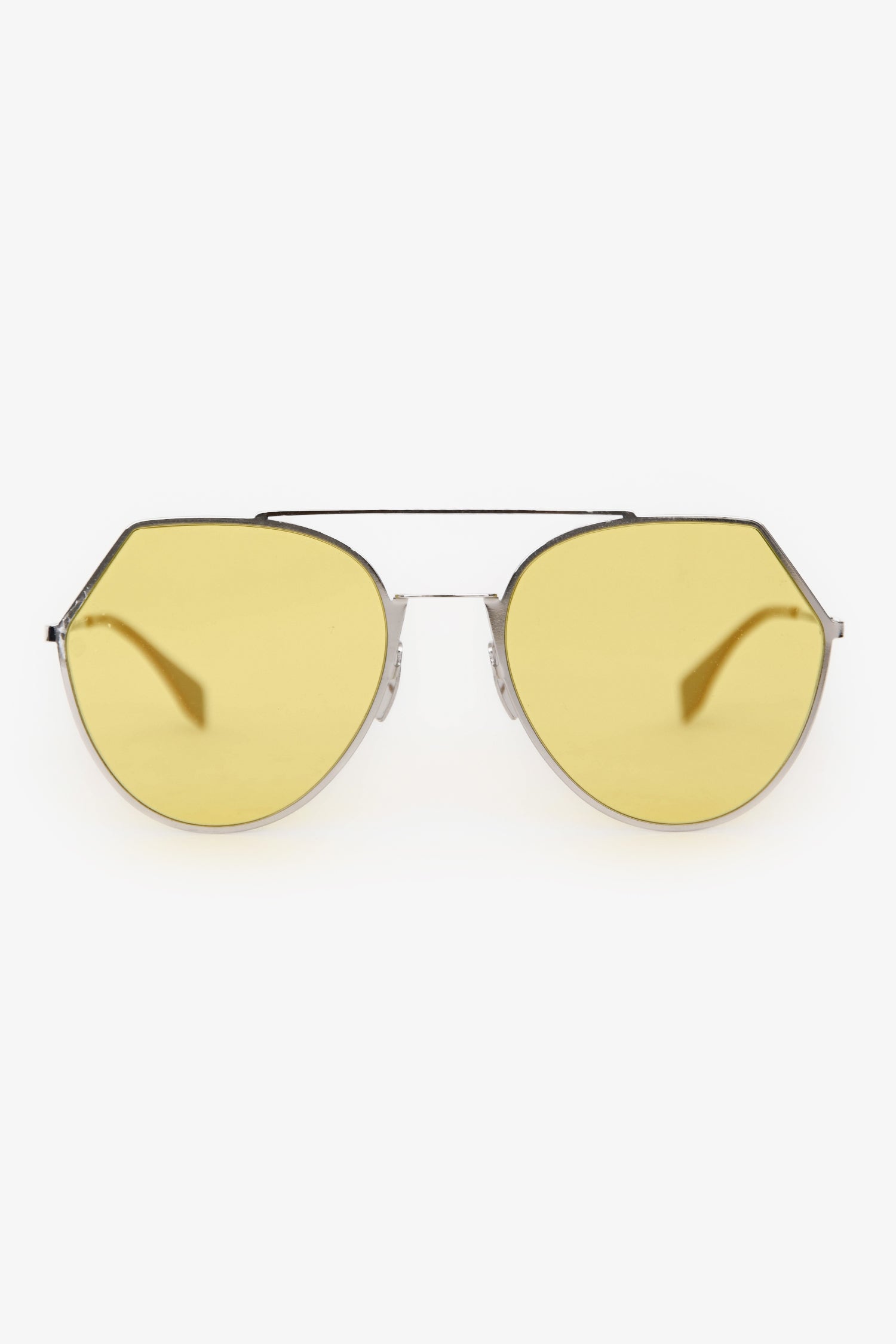 Fendi Silver Tone Metal Yellow Shade Sunglasses