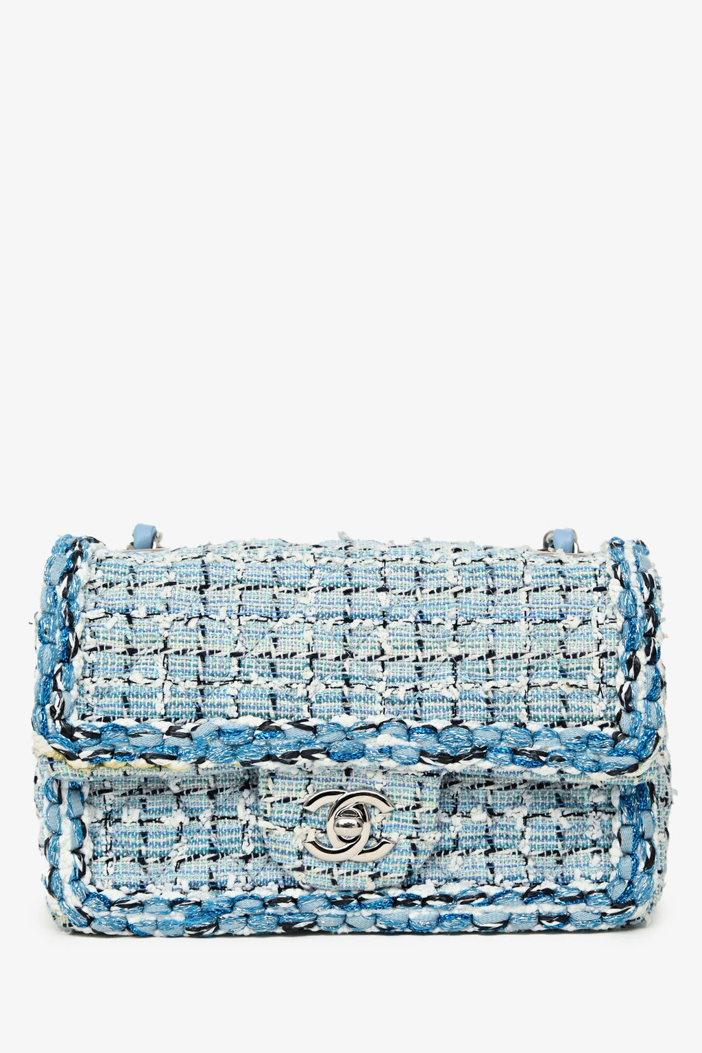 Pre-Loved Chanel™ 2019C Blue Tweed Mini Single Flap Silver Hardware
