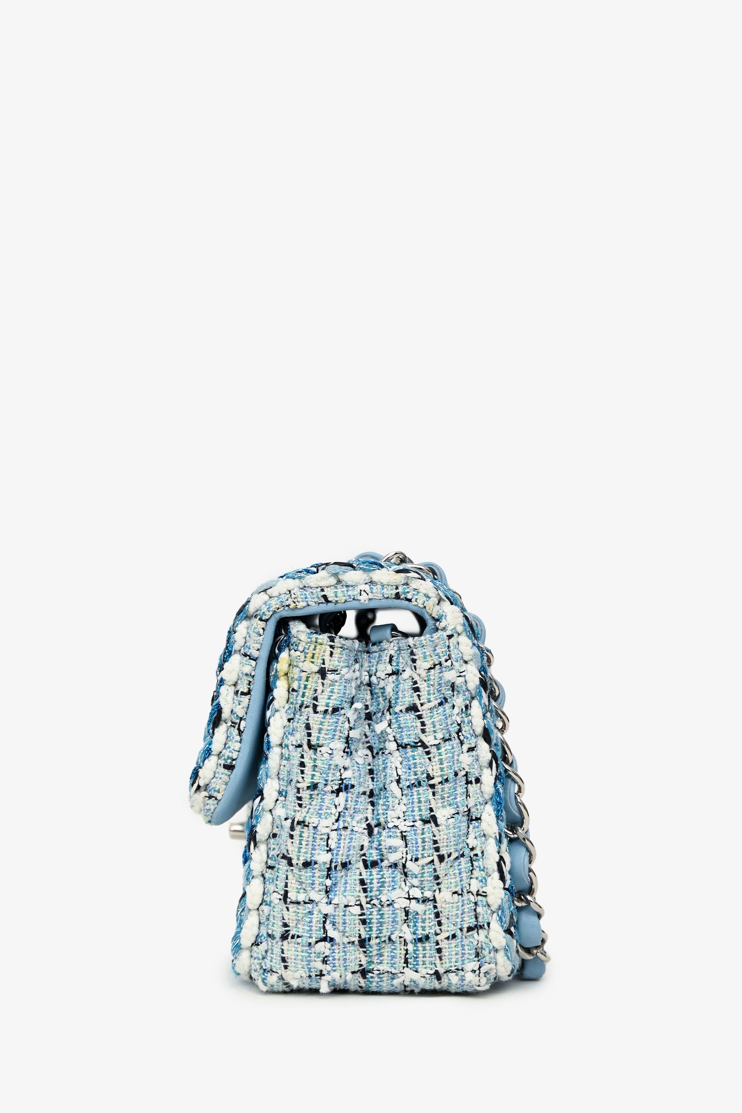 Pre-Loved Chanel™ 2019C Blue Tweed Mini Single Flap Silver Hardware